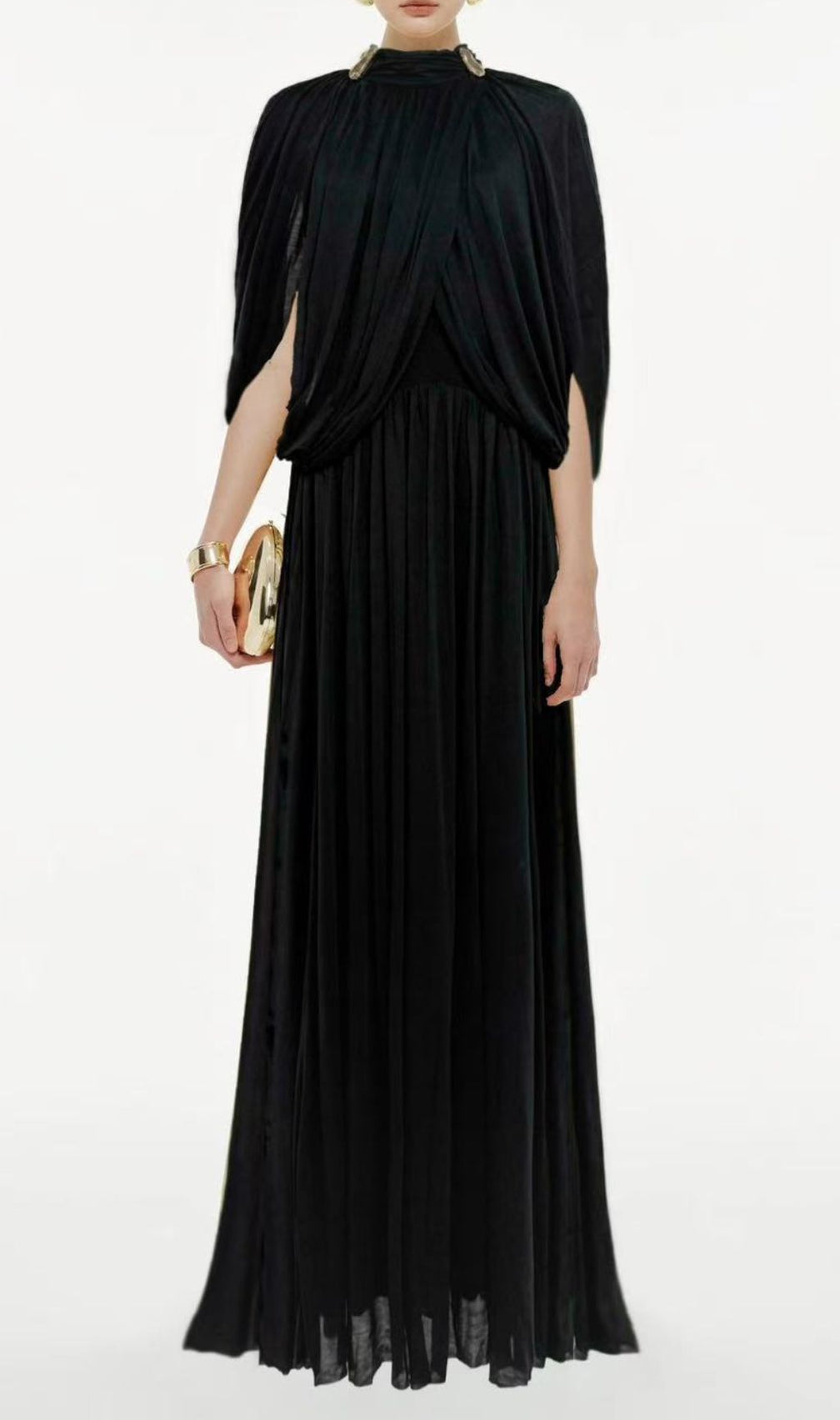 Jodell Elegant Pleated Maxi Dress - Architectural Drape Gown