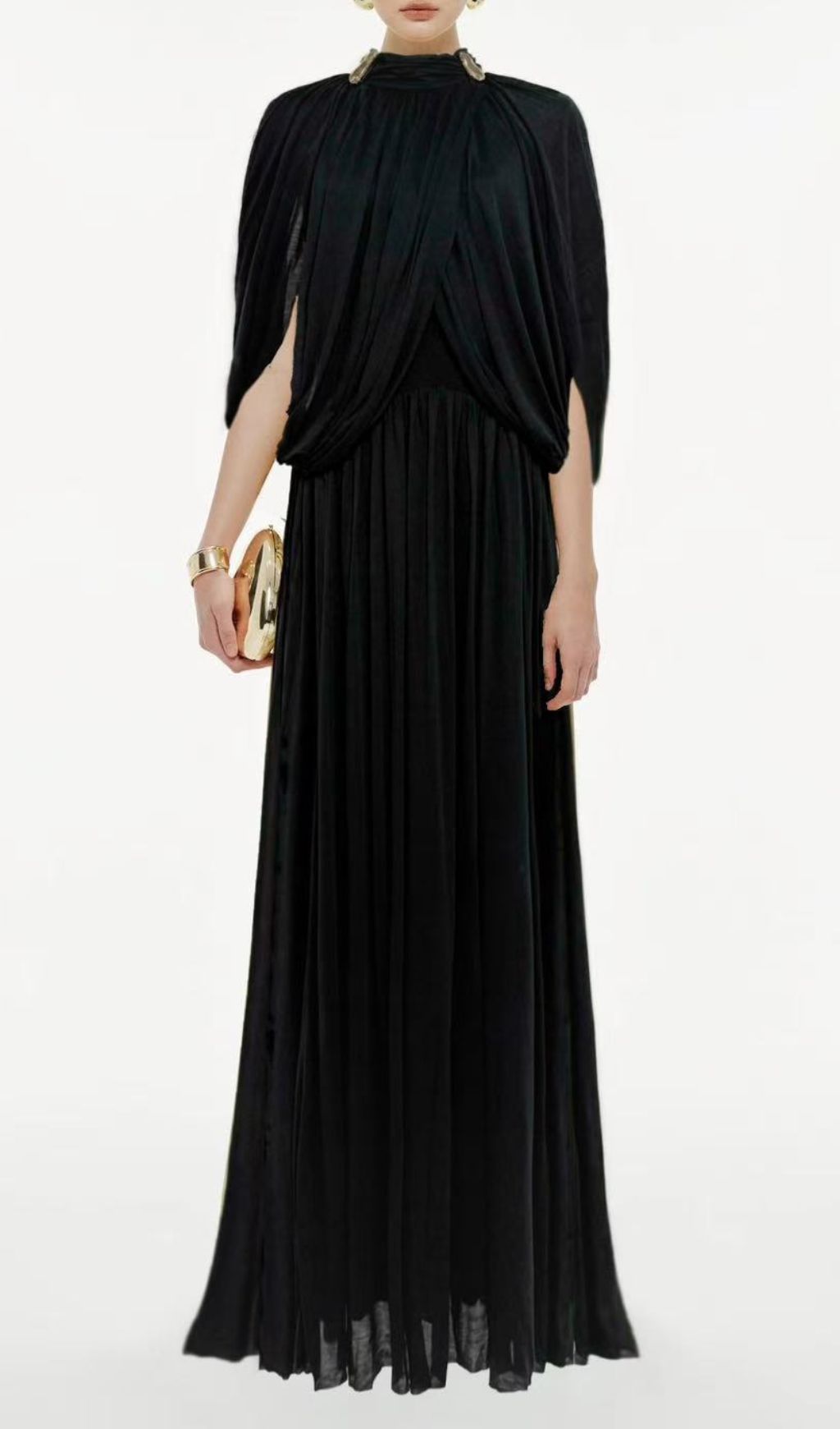 Jodell Elegant Pleated Maxi Dress - Architectural Drape Gown