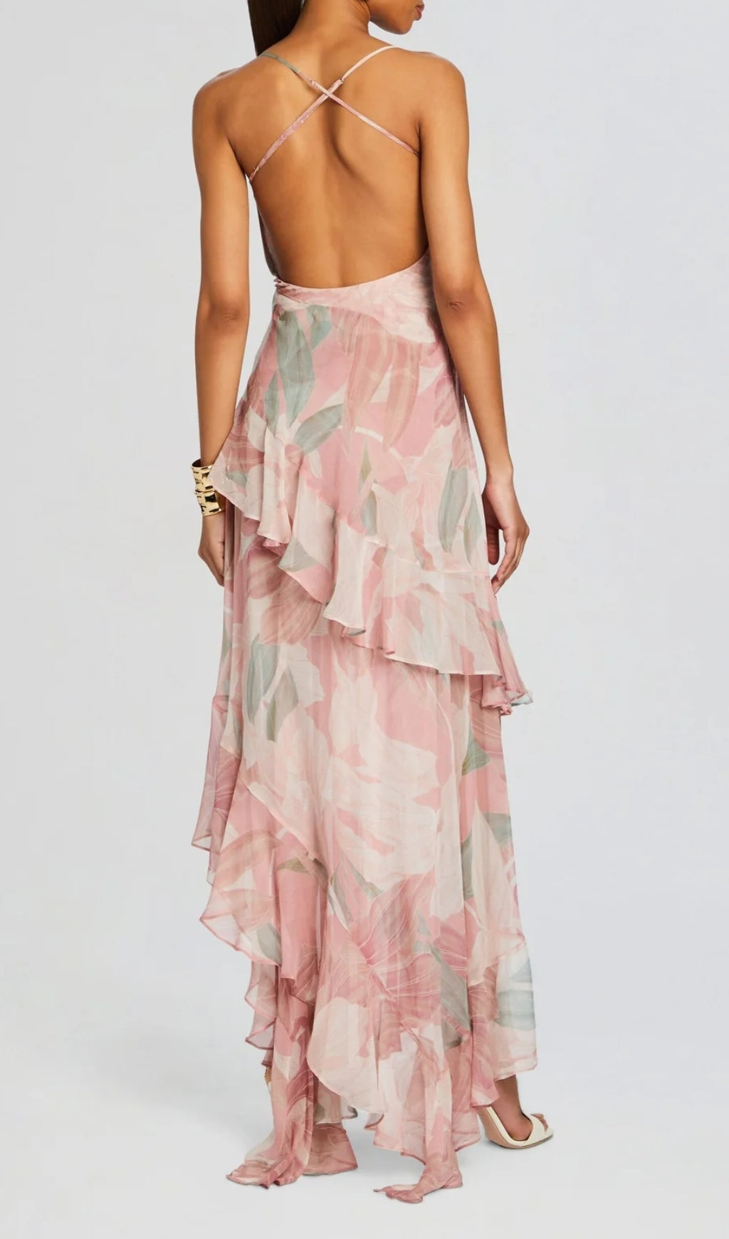 Brigid Floral Irregular Ruffle Hem Maxi Dress