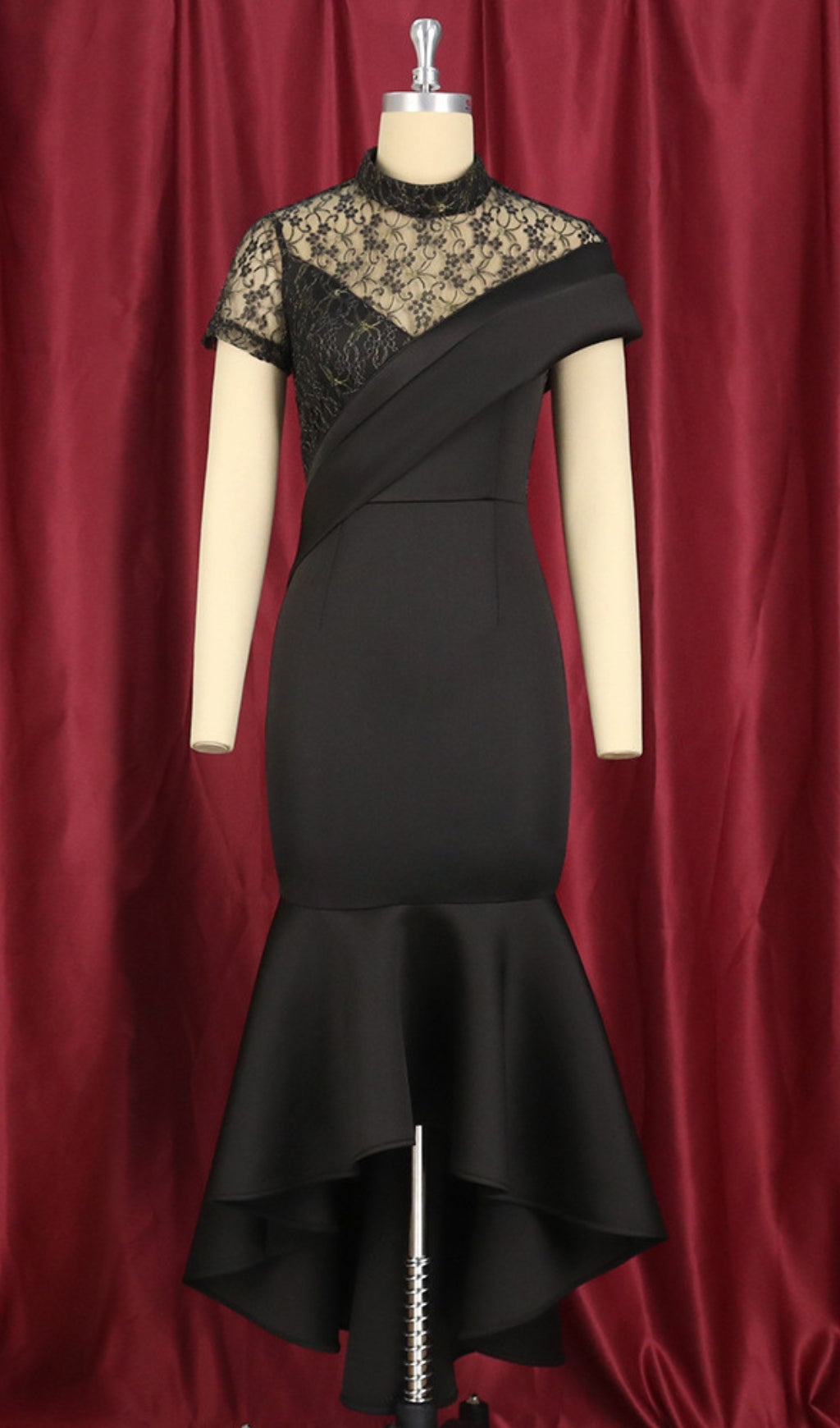 Bader Black Lace Irregular Midi Dress