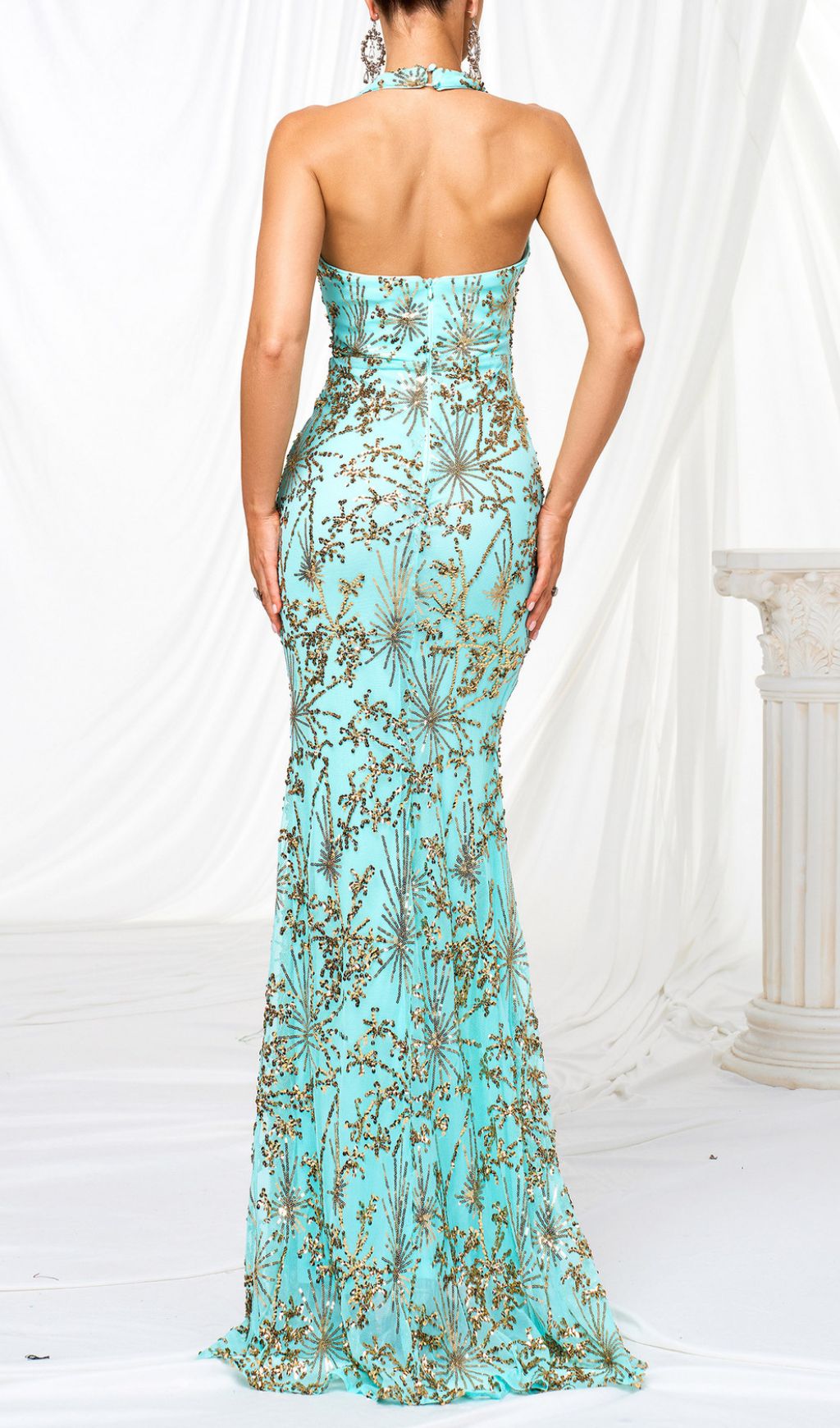 Fiadh Green Halter Sequin Slit Maxi Dress