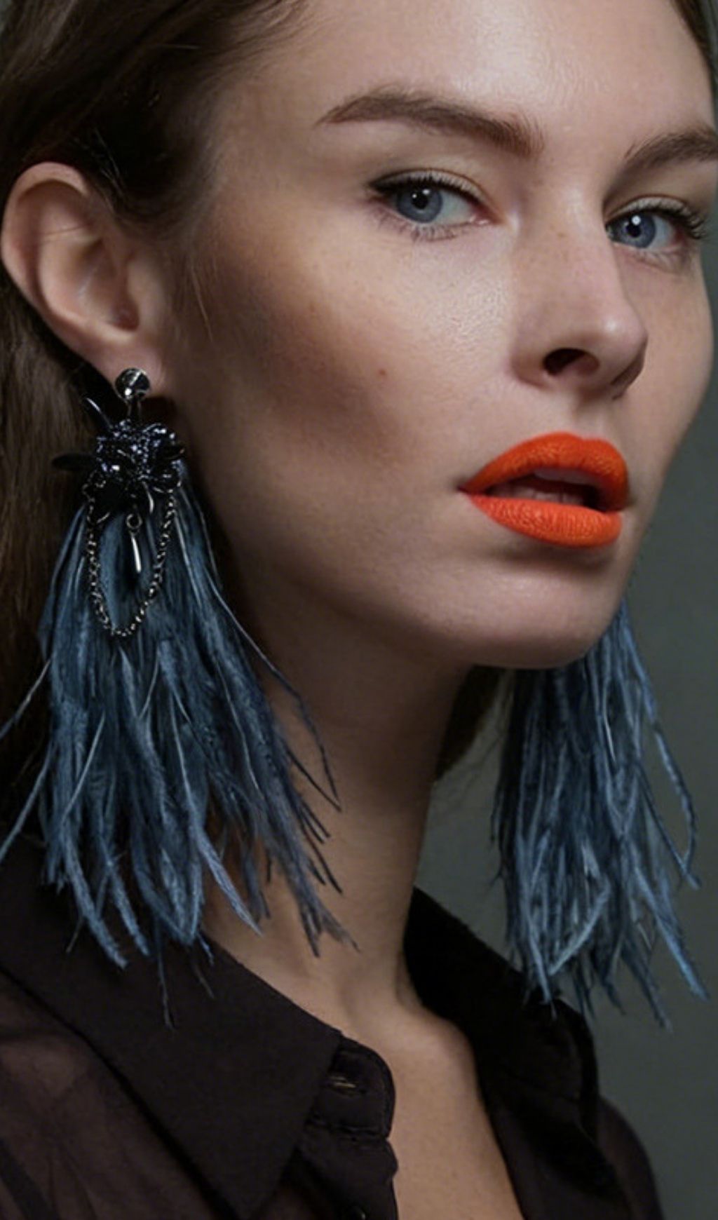 Katerine Dusty Blue Feather Statement Earrings | Boho Glam Dangles for Women