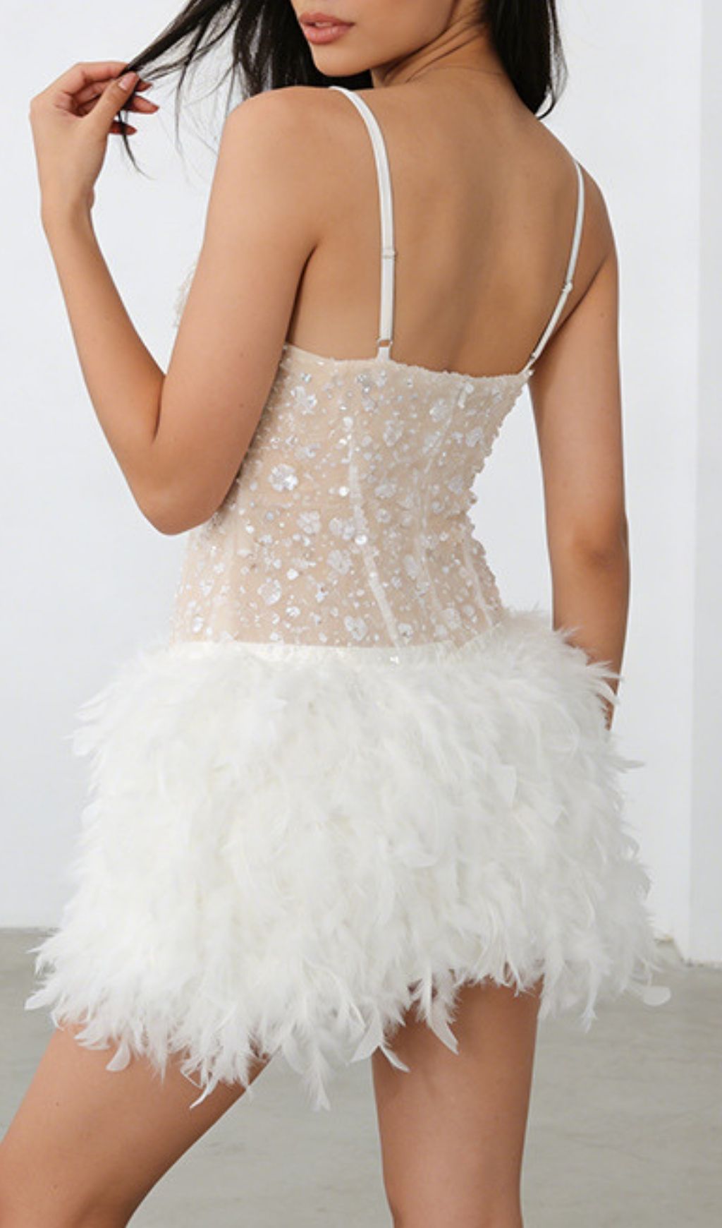 Kera Dazzling Floral Sequin Feather Mini Dress - Glamorous Party & Event Wear