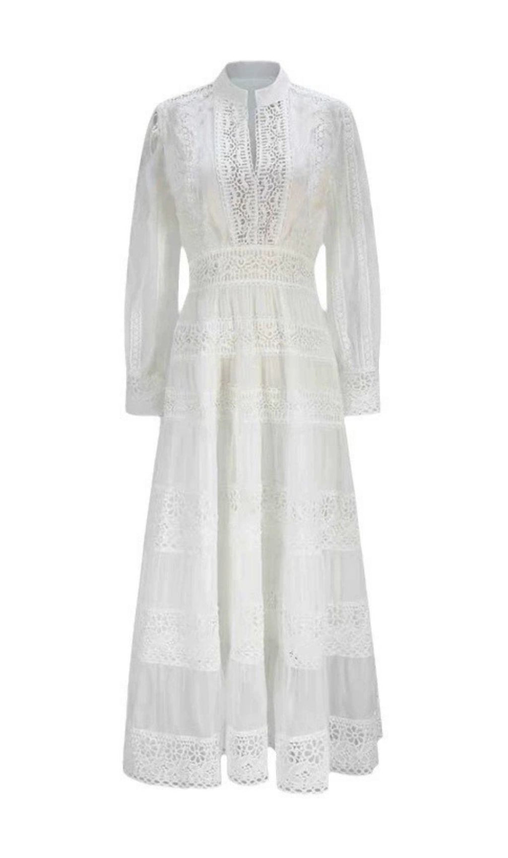 Kamara Enchanting White Lace Maxi Dress - Elegant Long Sleeve Tiered Gown