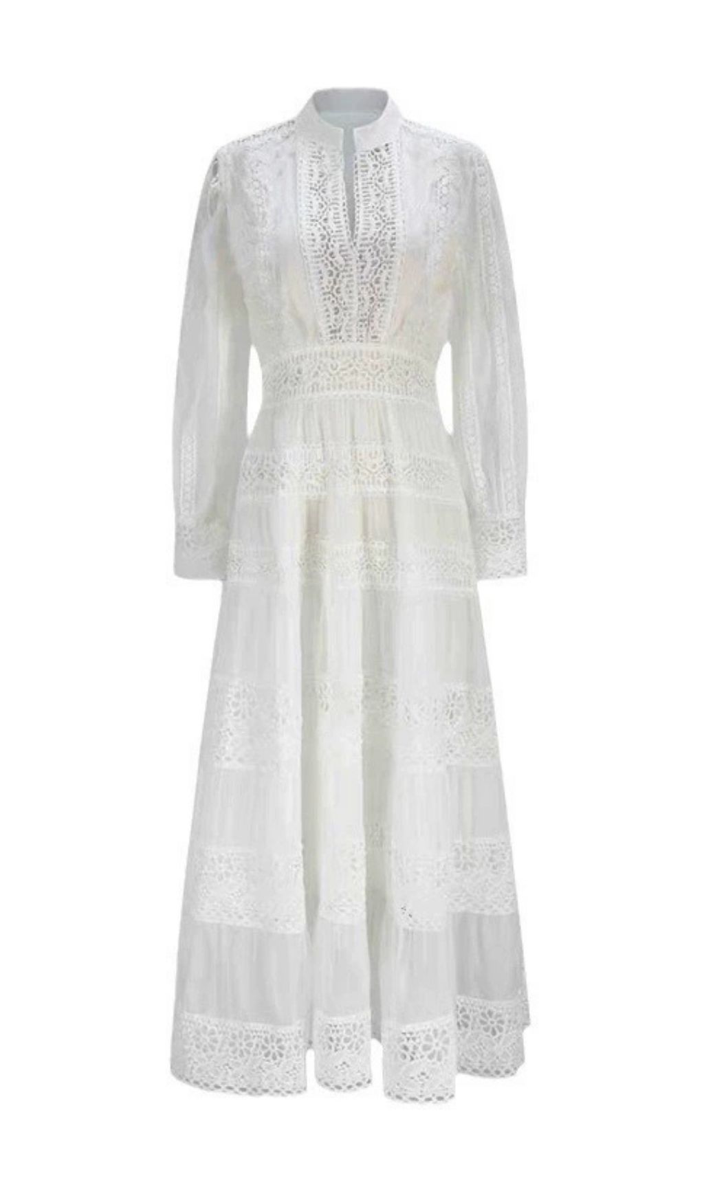 Kamara Enchanting White Lace Maxi Dress - Elegant Long Sleeve Tiered Gown