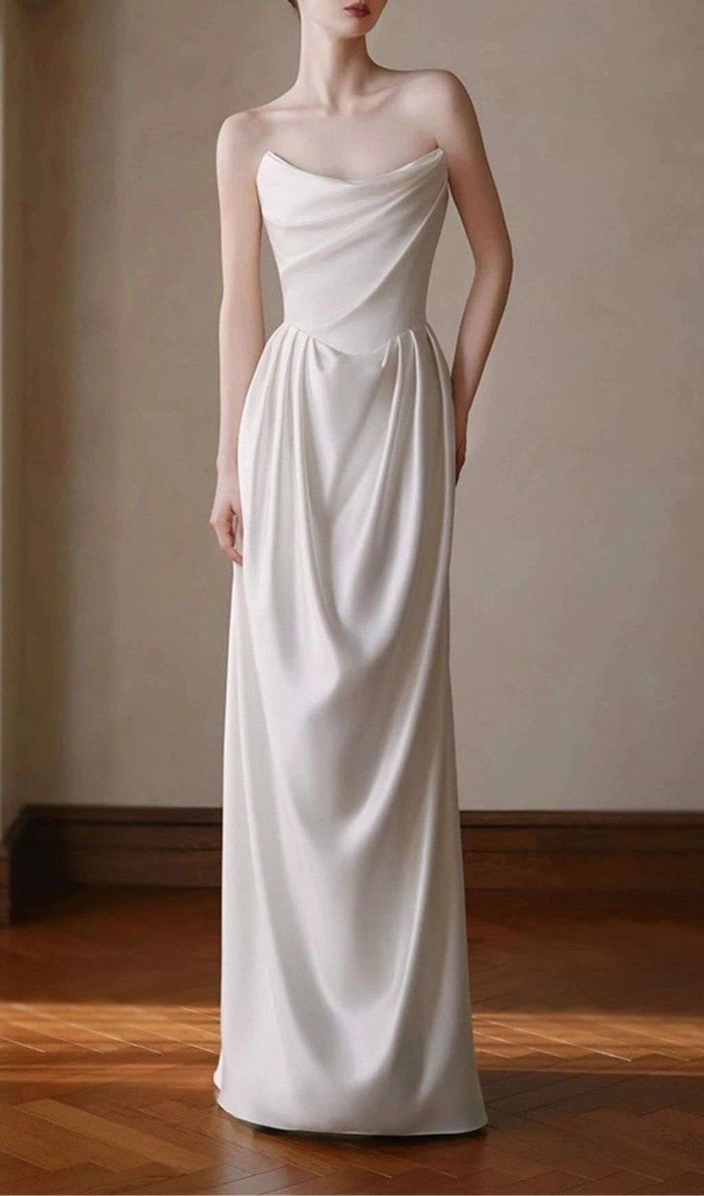 Kashiti Strapless Draped Satin Wedding Dress - Effortless Elegance for Modern Brides