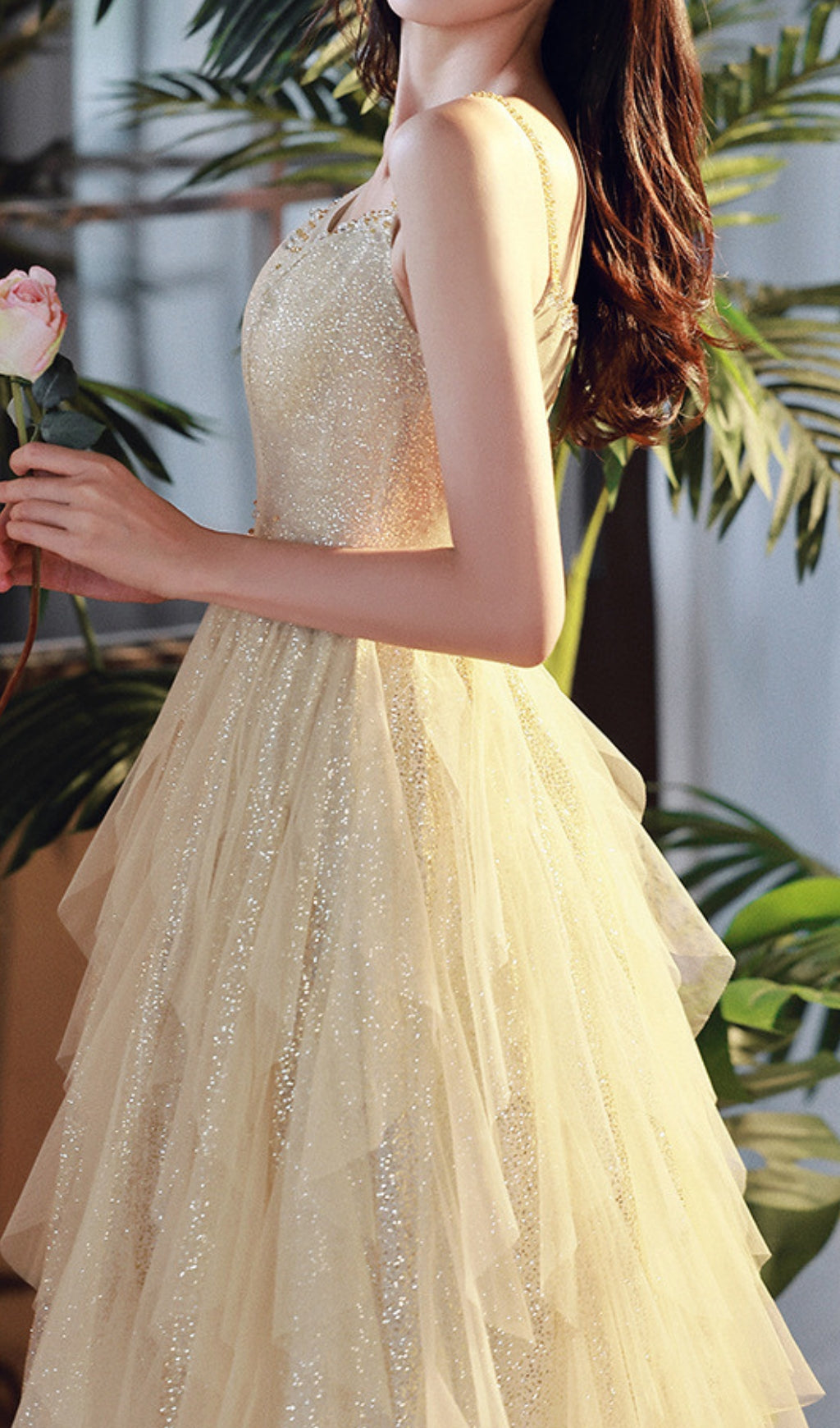 Chinara Champagne Mesh Bling Maxi Dress