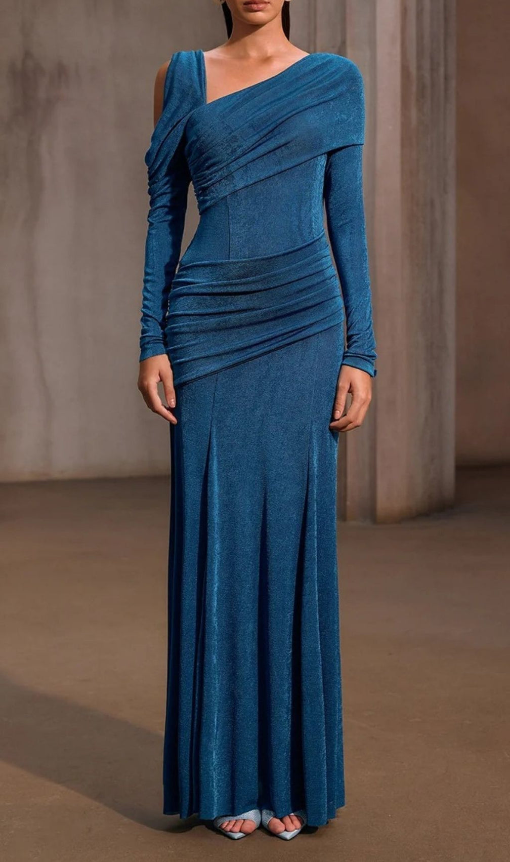 Xelyxan Shimmering One Shoulder Ruched Maxi Dress - Elegant Evening Gown
