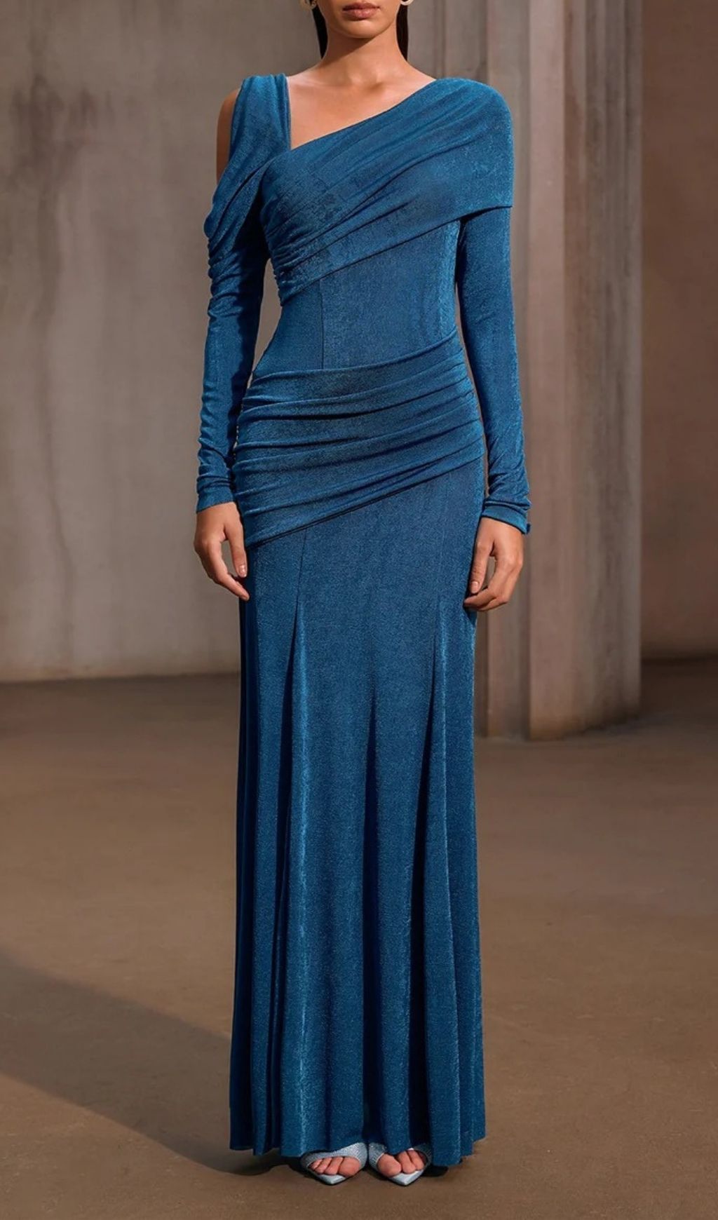Xelyxan Shimmering One Shoulder Ruched Maxi Dress - Elegant Evening Gown