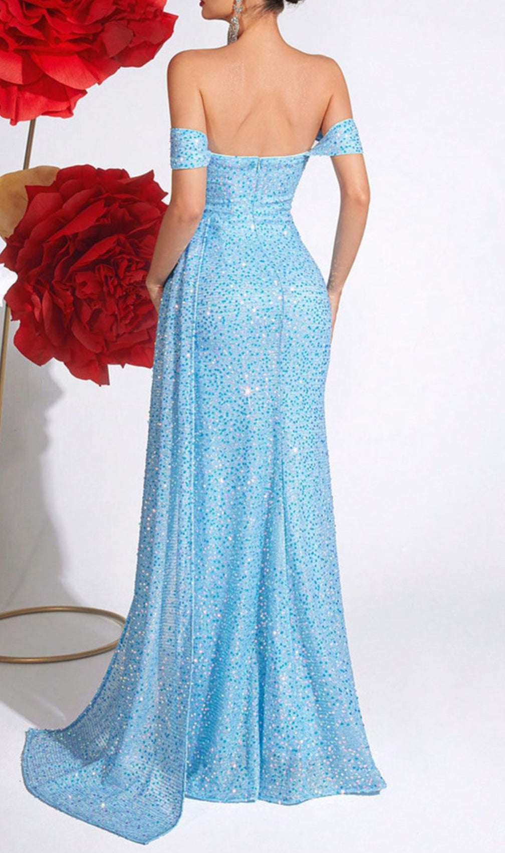 Gwennan Blue Corset Sequin Maxi Dress