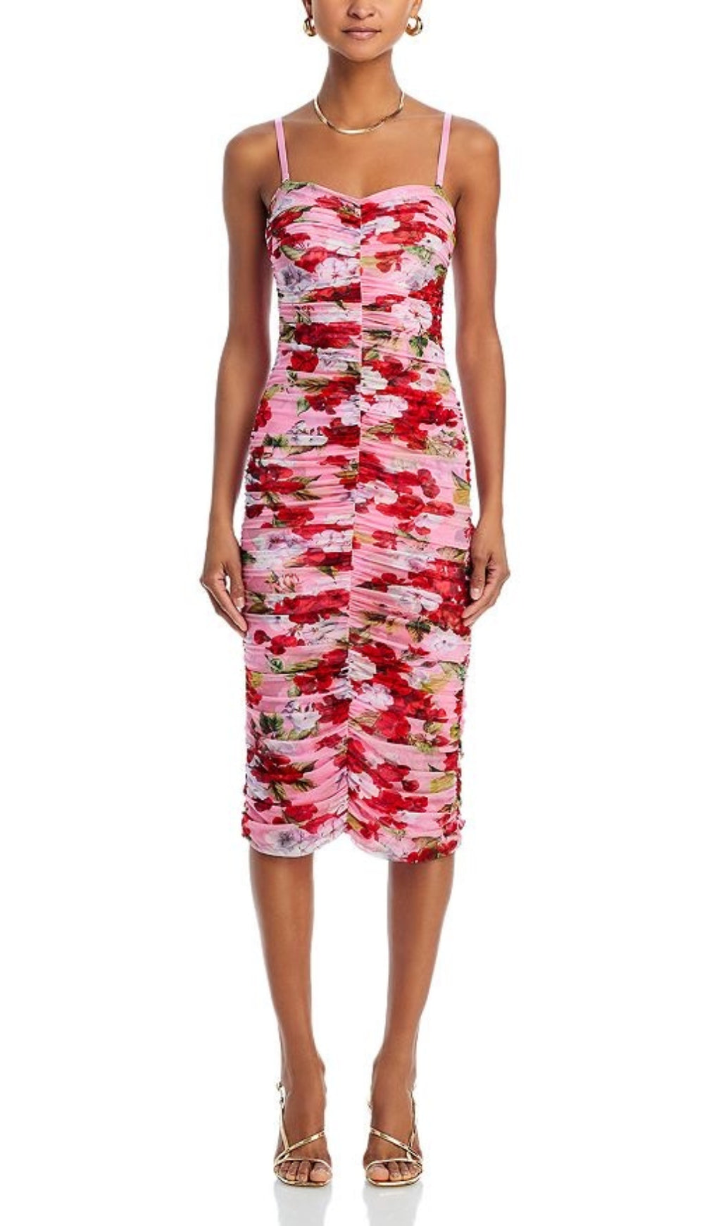 Baki Strapless Floral Ruched Midi Dress