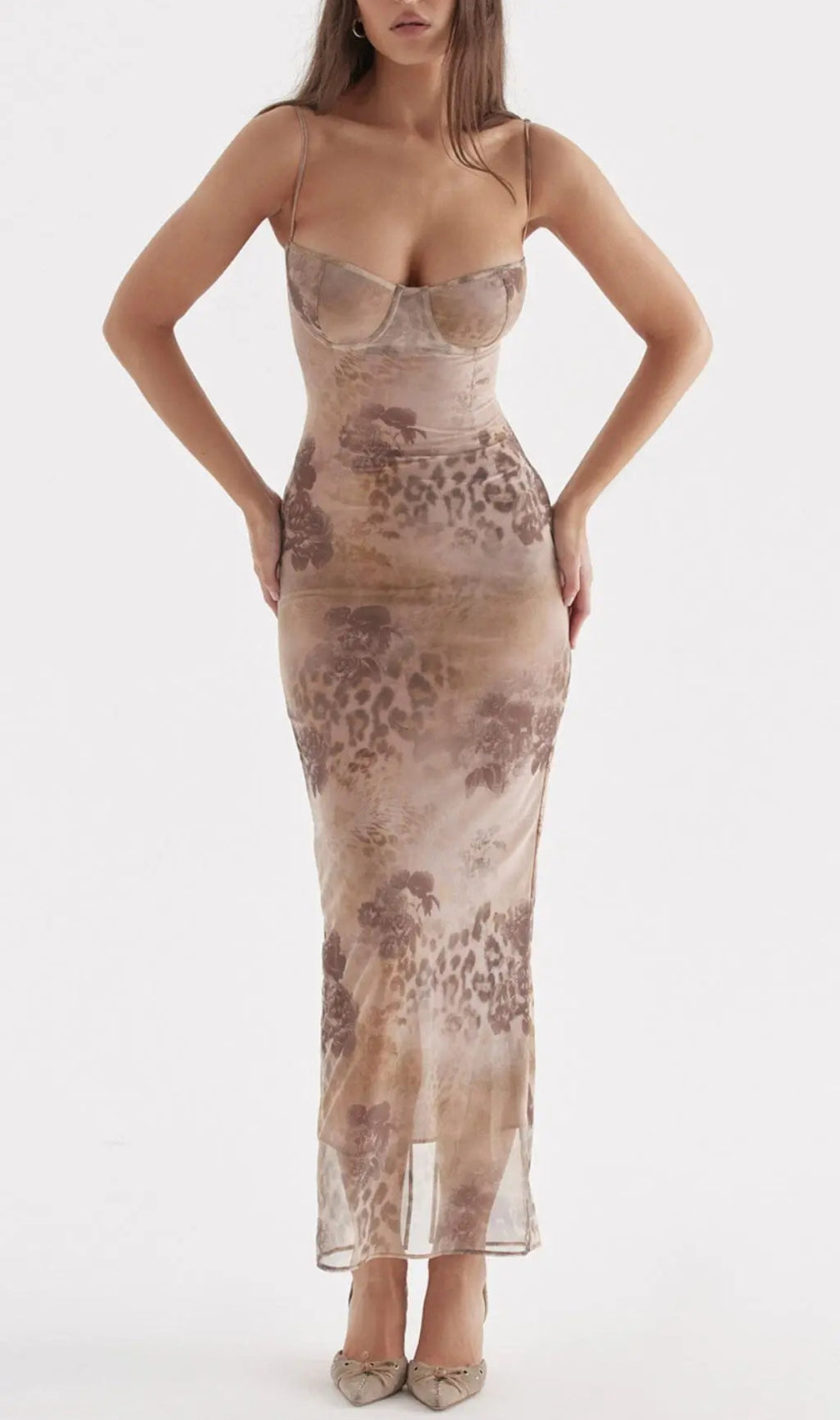 Cream Floral Print Maxi Dress