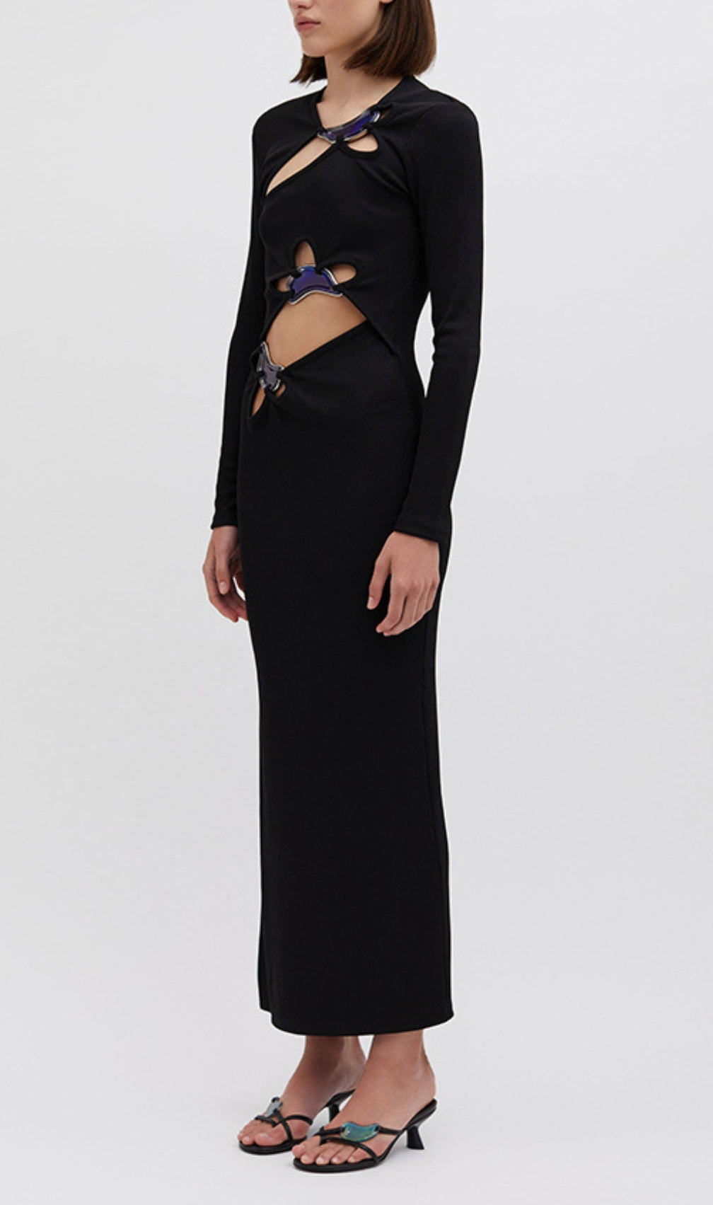 Barbel Black Cutout Long Sleeve Maxi Dress