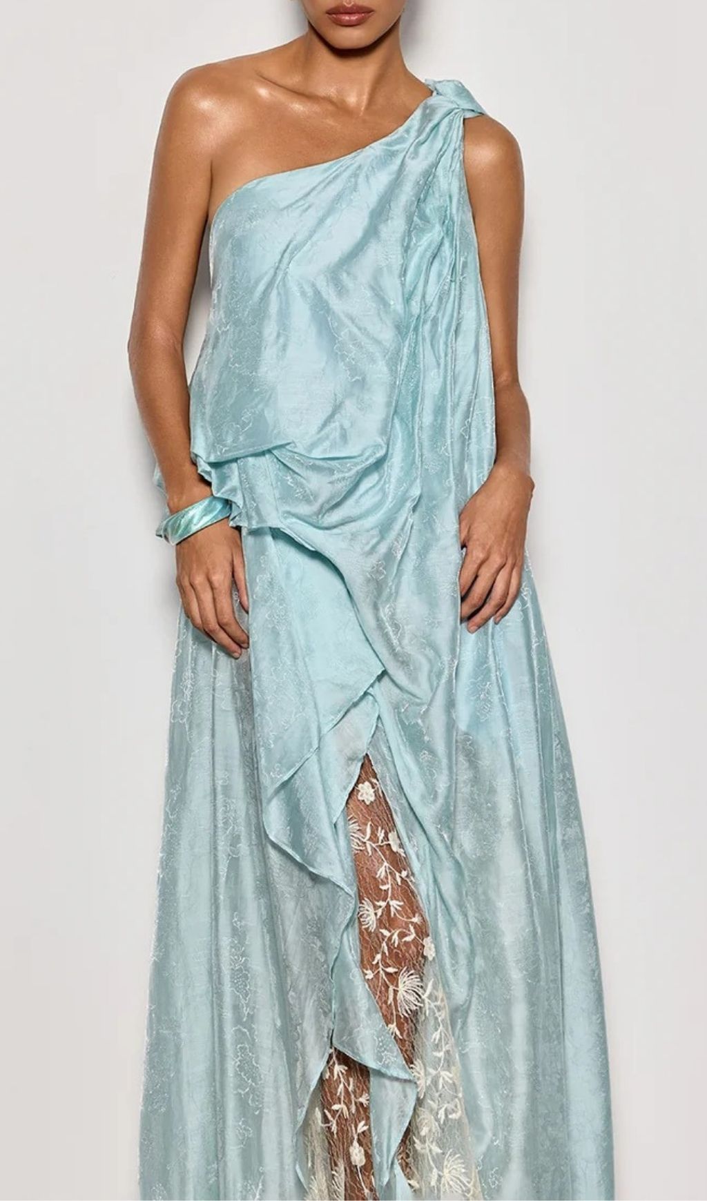 Czelaw One Shoulder Lace Maxi Dress In Icy Blue