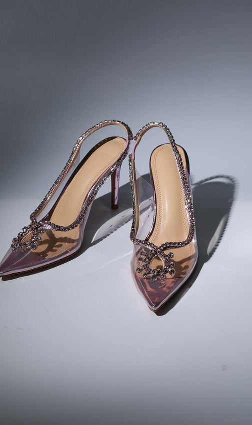 Crystal Cutout Embellished Pumps In Pink
