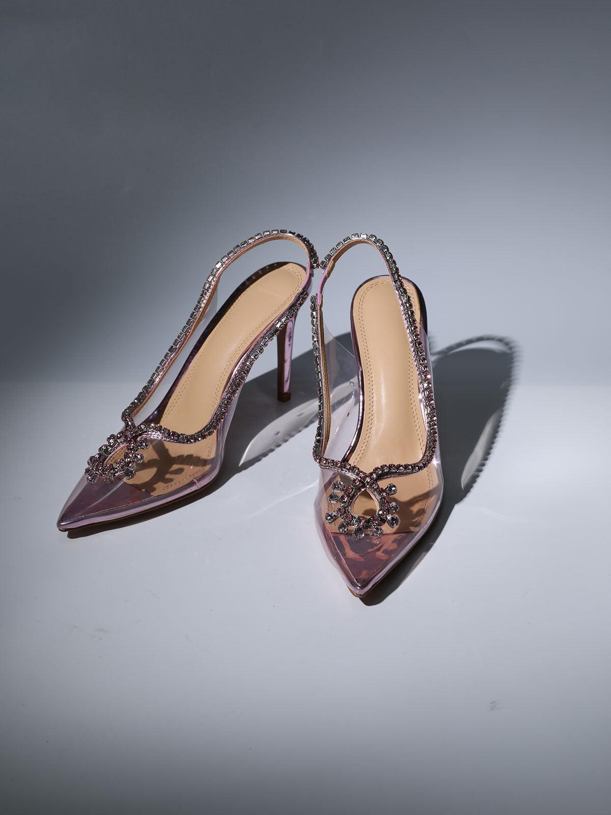 Crystal Cutout Embellished Pumps In Pink