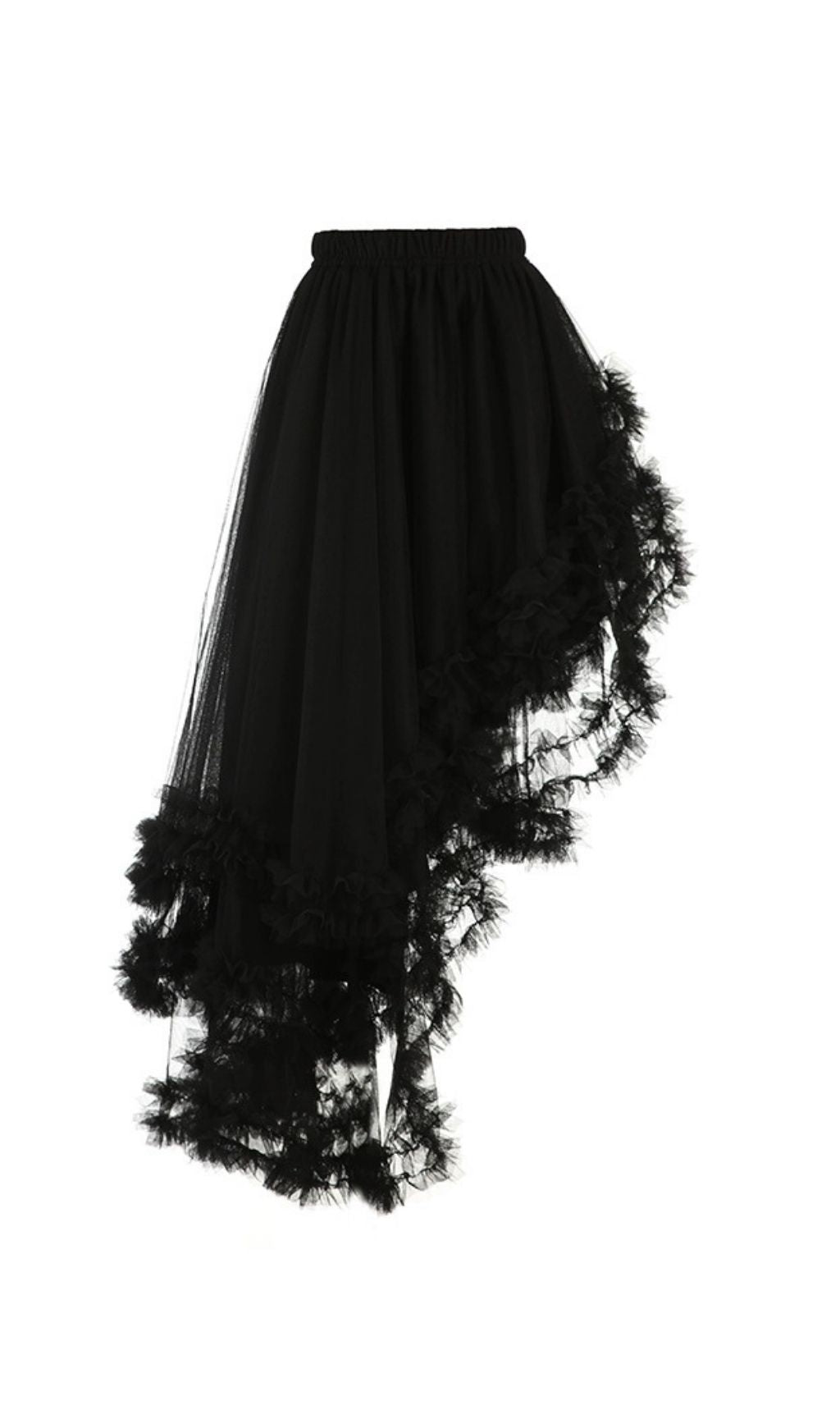 Kaylan Lavender Ruffled High-Low Mesh Midi Skirt