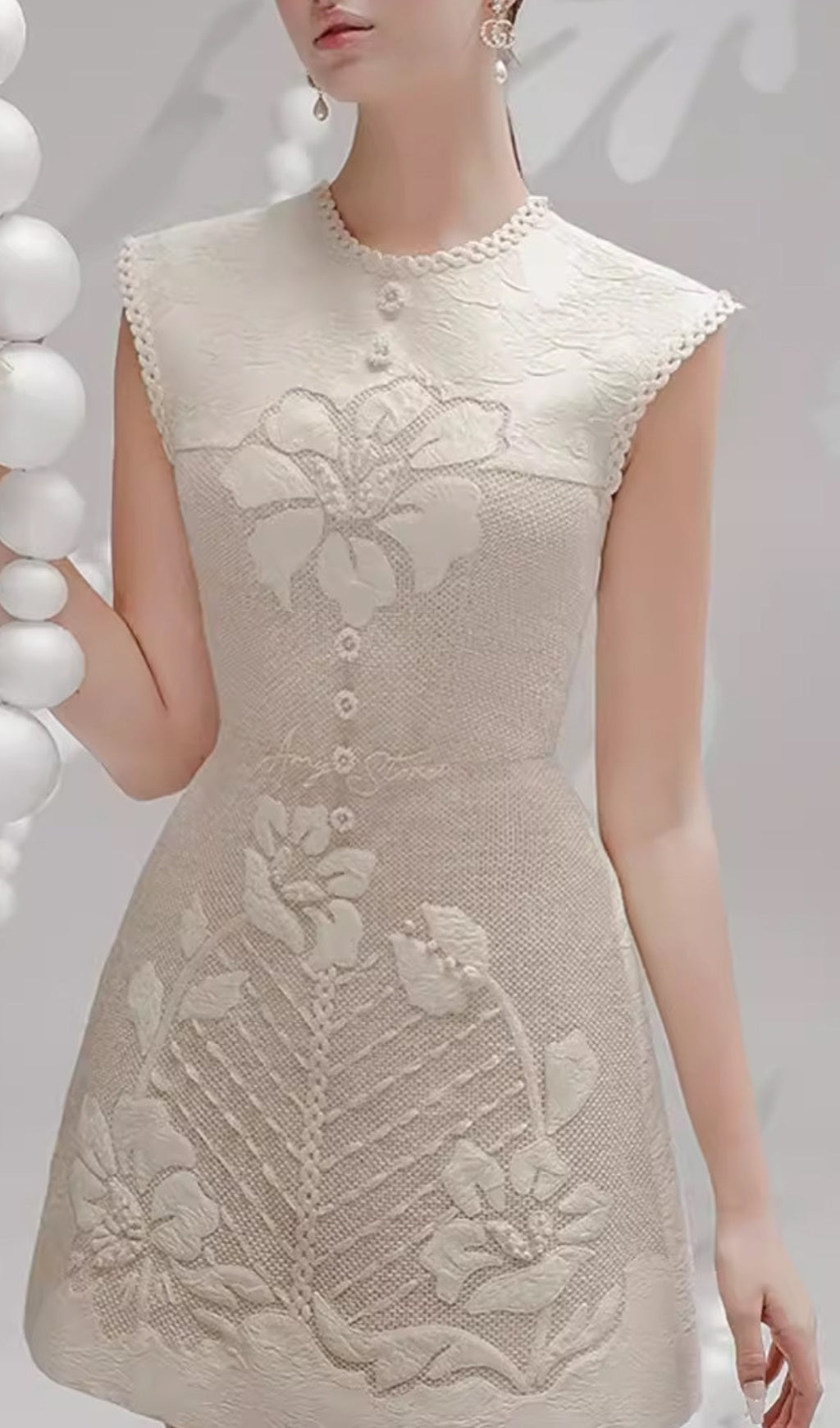 Brenda White Flower Embroidery Mini Dress