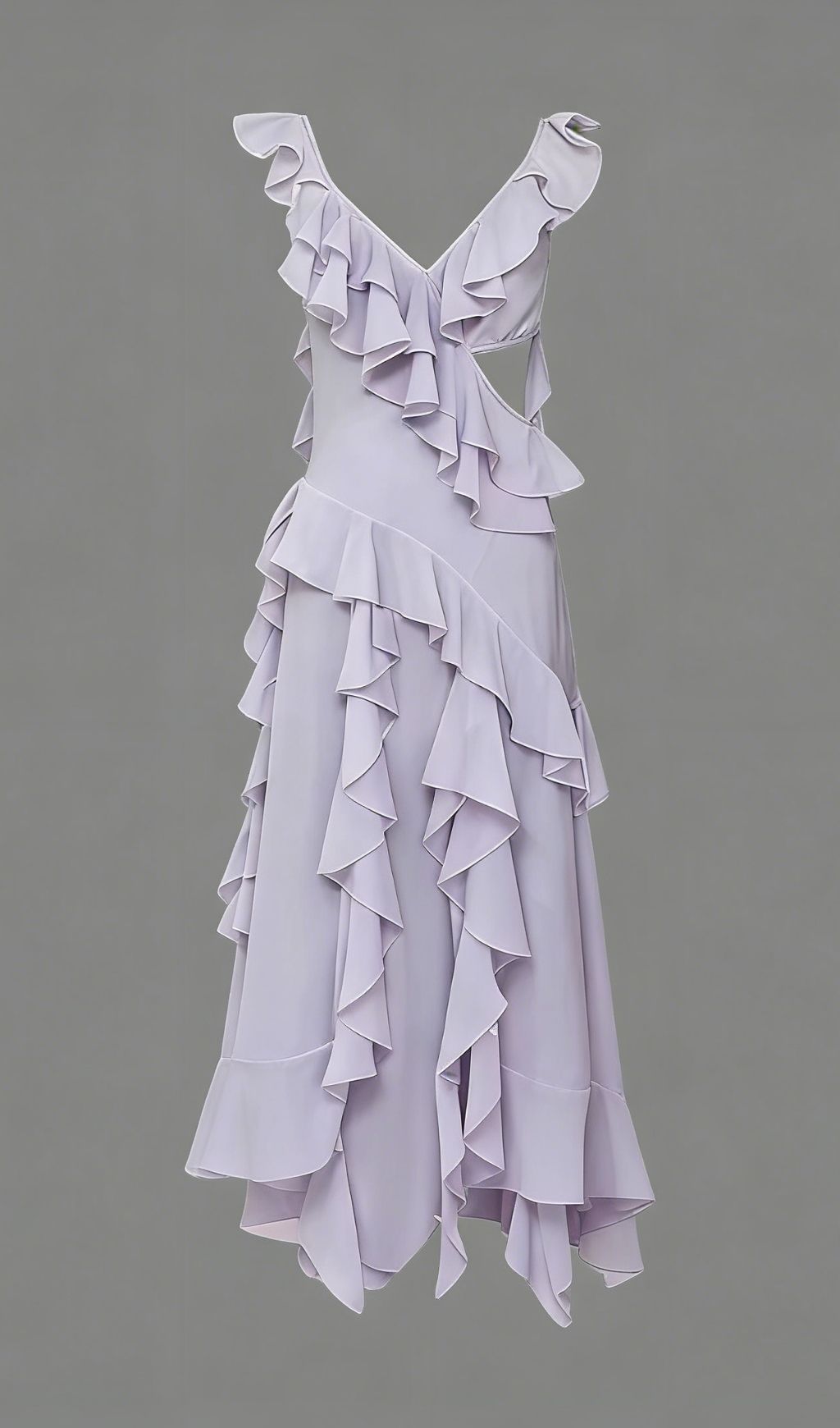 Kasandra Lavender Ruffle Cut-Out Maxi Dress
