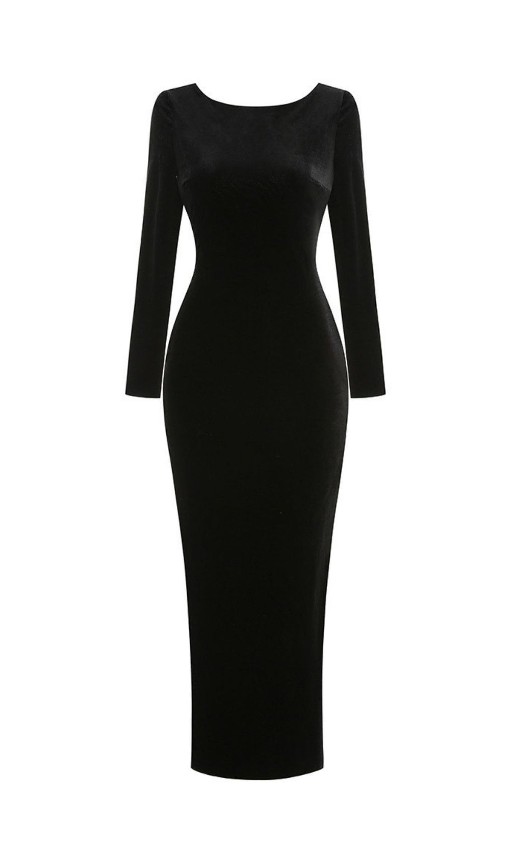 Kayslee Black Velvet Maxi Dress - Long Sleeve, Diamante Backless Gown