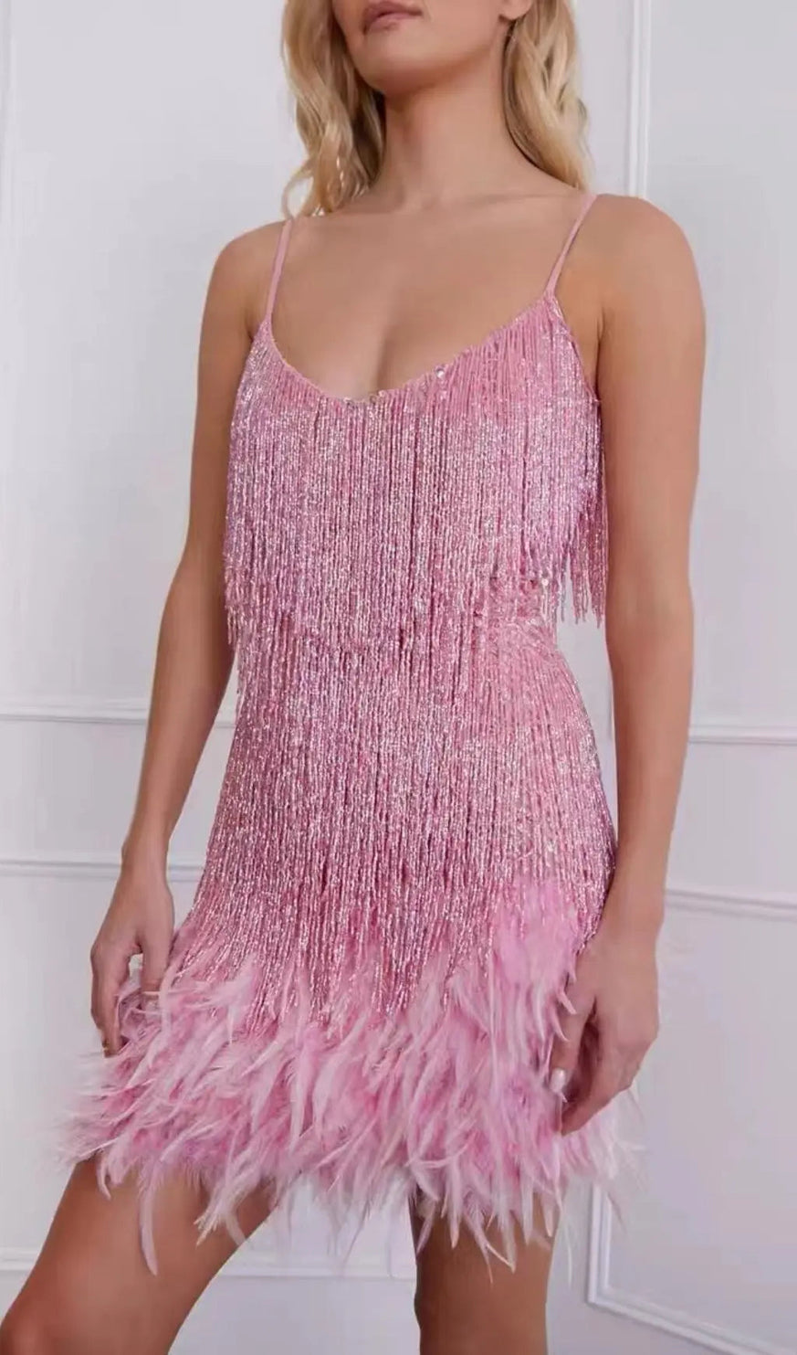 Tassel Feather Mini Dress In Pink