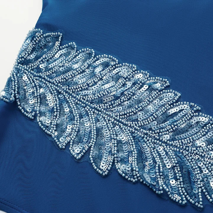 Kristian Blue Sequin One-Piece Swimsuit & Sarong