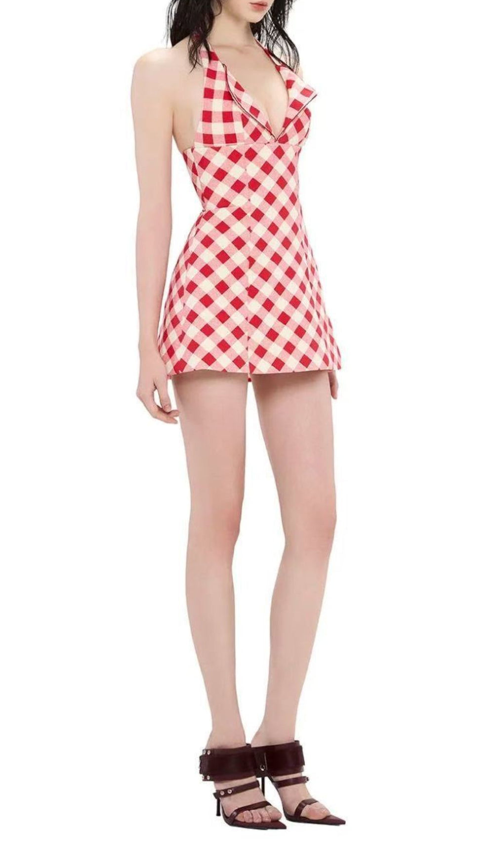 Irela Chic Gingham Halter Mini Dress - Red & White Summer Style
