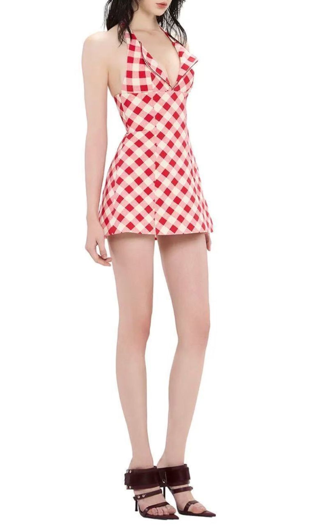 Irela Chic Gingham Halter Mini Dress - Red & White Summer Style