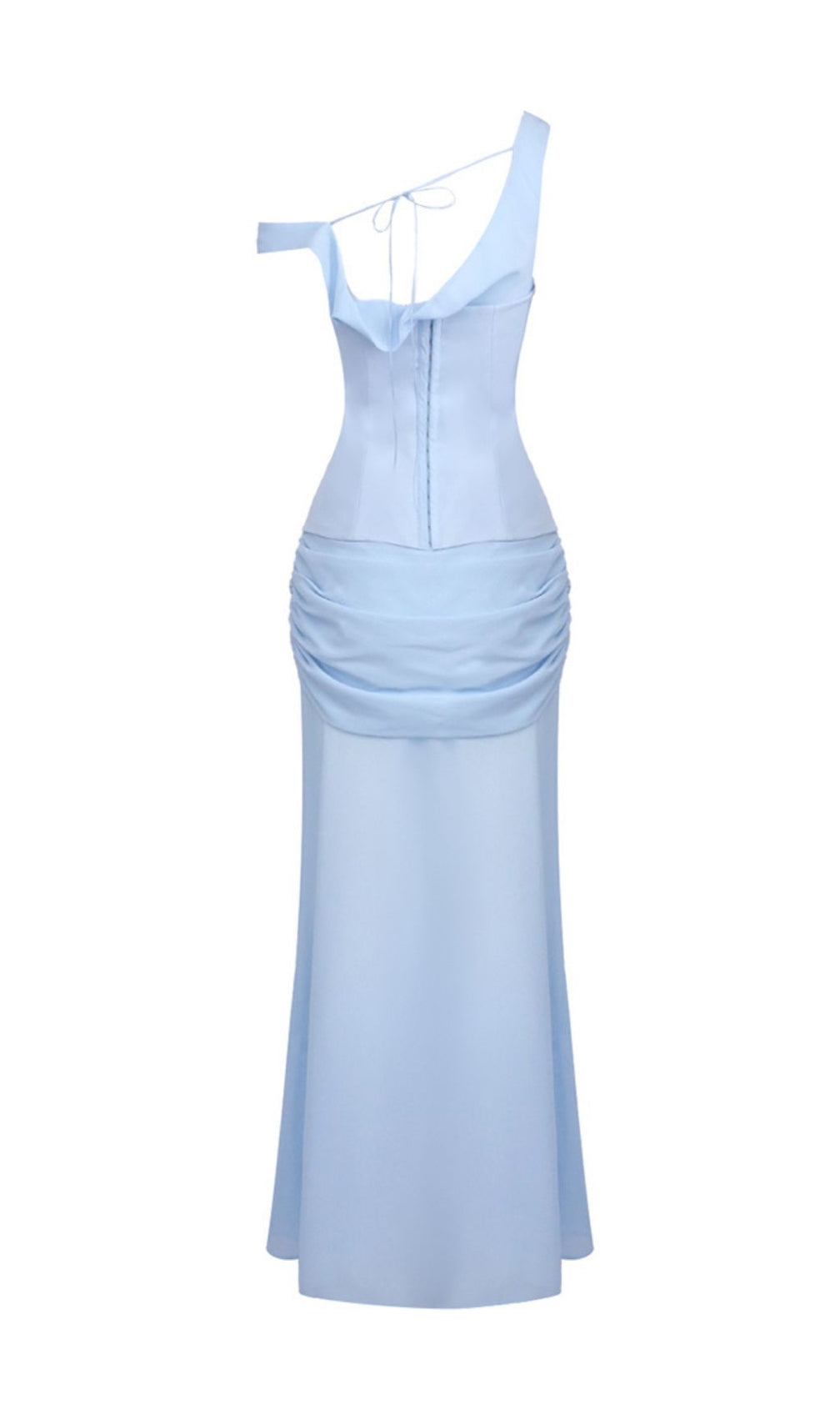 Istas Sky Blue Corset Maxi Gown - Elegant One-Shoulder Formal Dress