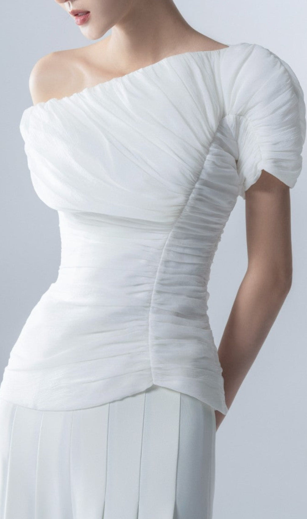 Aviva White Feather Pleated Two-Piece Suit