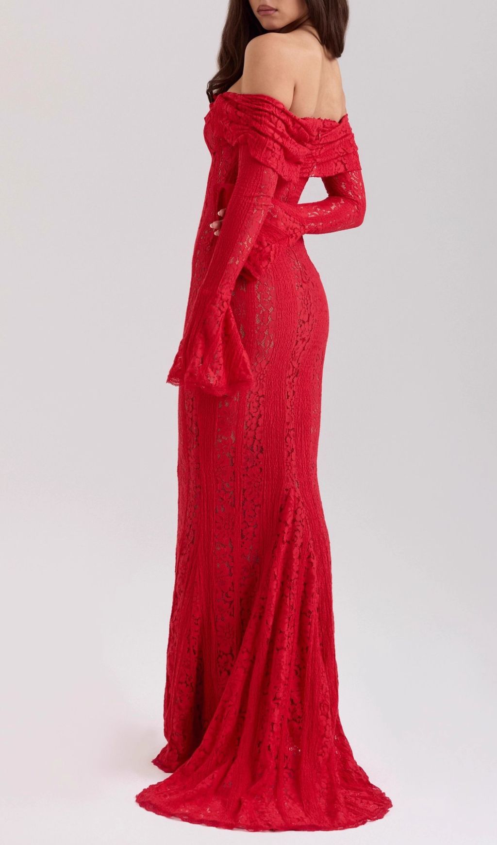 Jolene Red Lace Off-Shoulder Maxi Dress - Long Sleeve Evening Gown