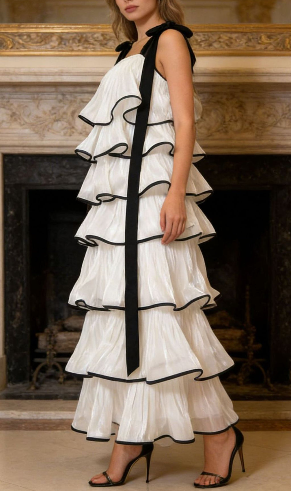 Jenneva Fuchsia Tiered Ruffle Maxi Dress - Elegant Bow Straps