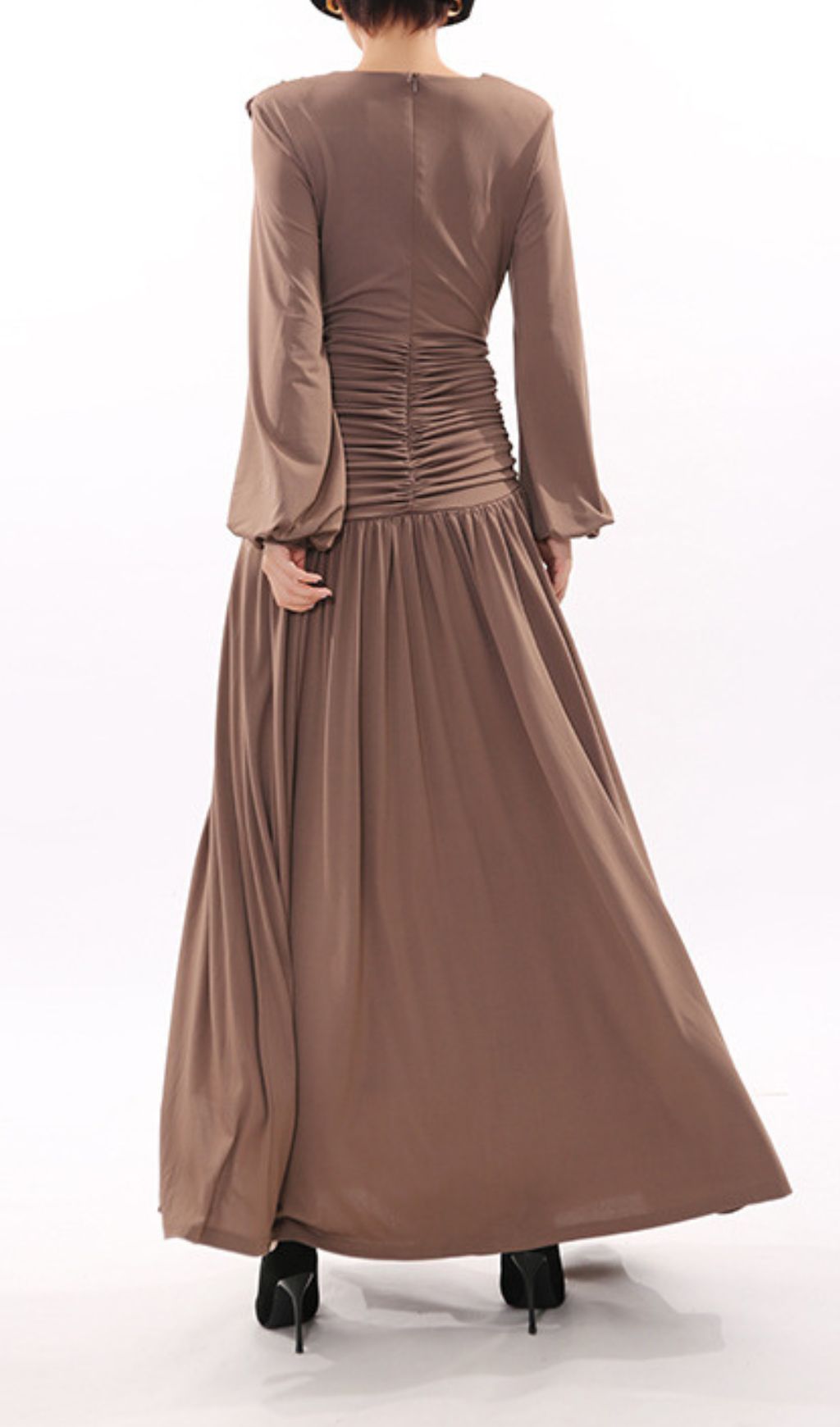 Ignacia Draped Long Sleeve Maxi Dress with Braided Waist Cutout - Elegant Event Gown