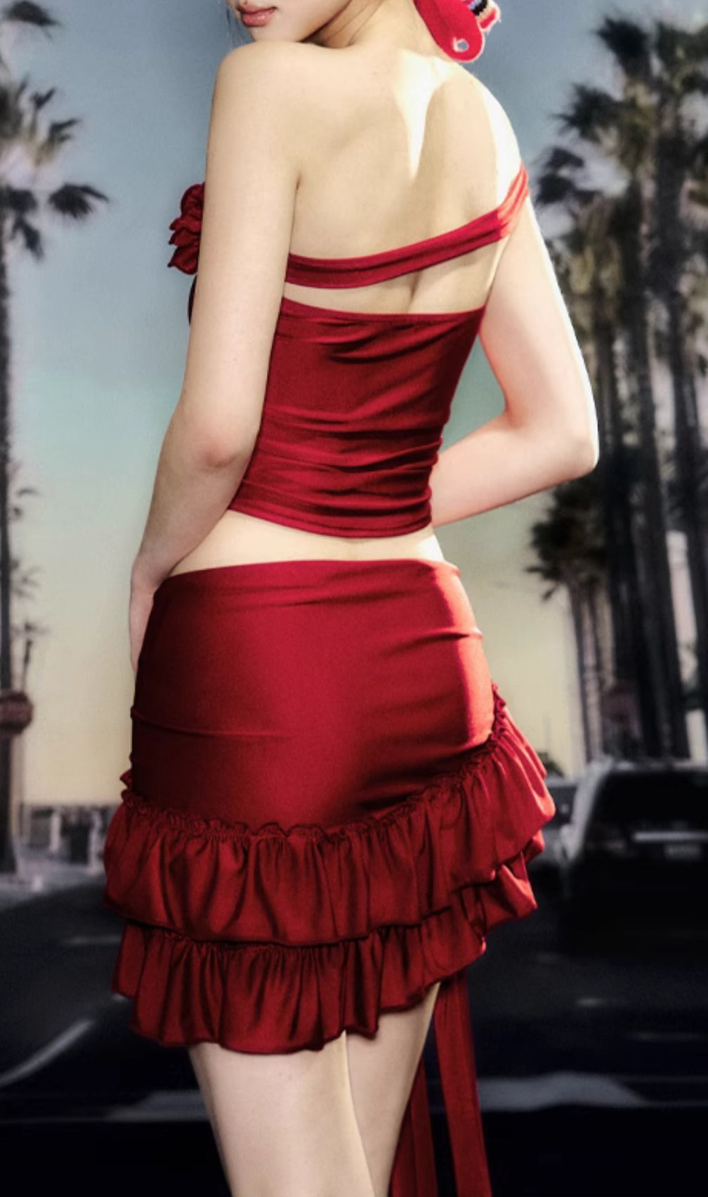 Doga Red Flower Three-Piece Swimsuit