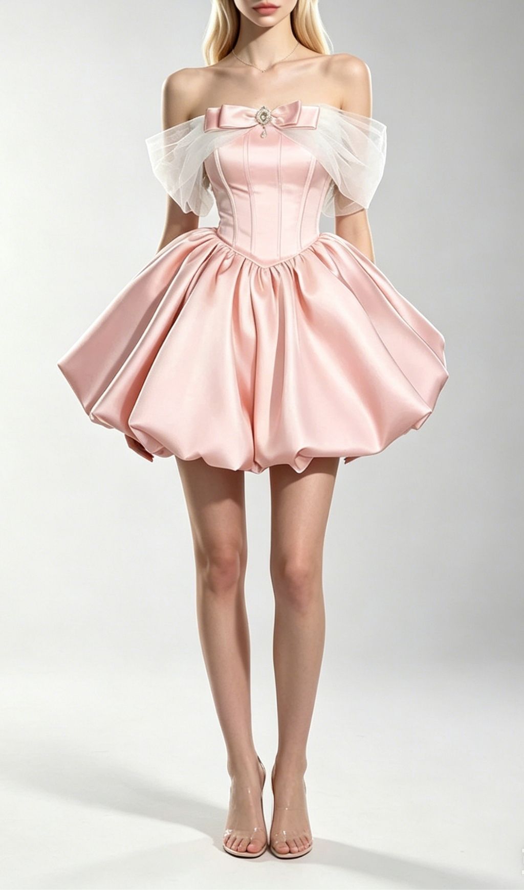 Krysten Pink Corset Mesh Shoulder Mini Dress
