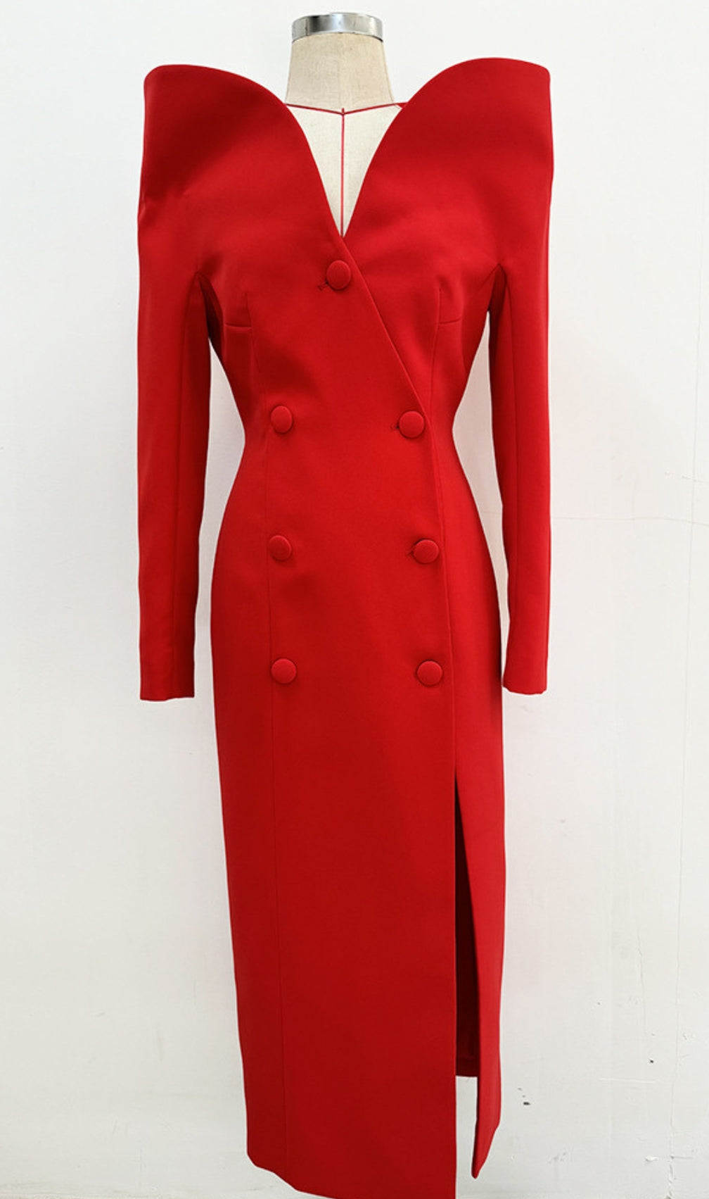 Brittania Red V-Neck Long Sleeve Midi Blazer Dress