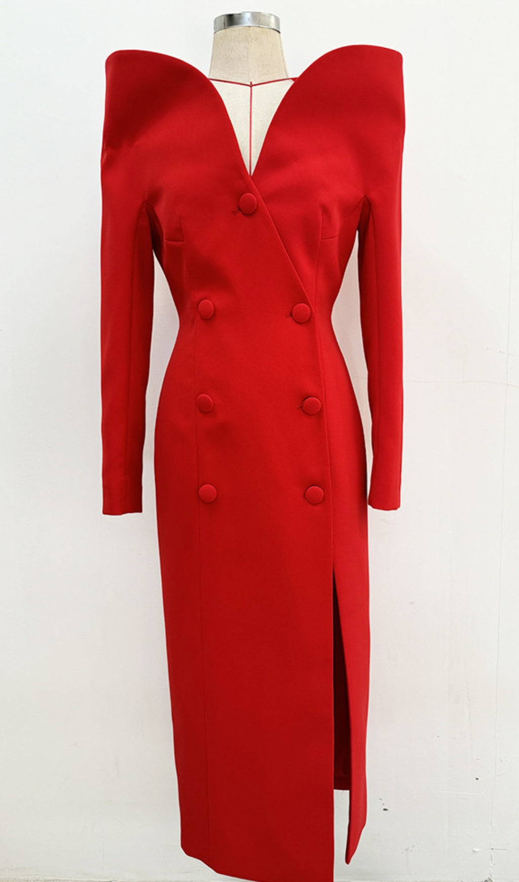 Brittania Red V-Neck Long Sleeve Midi Blazer Dress