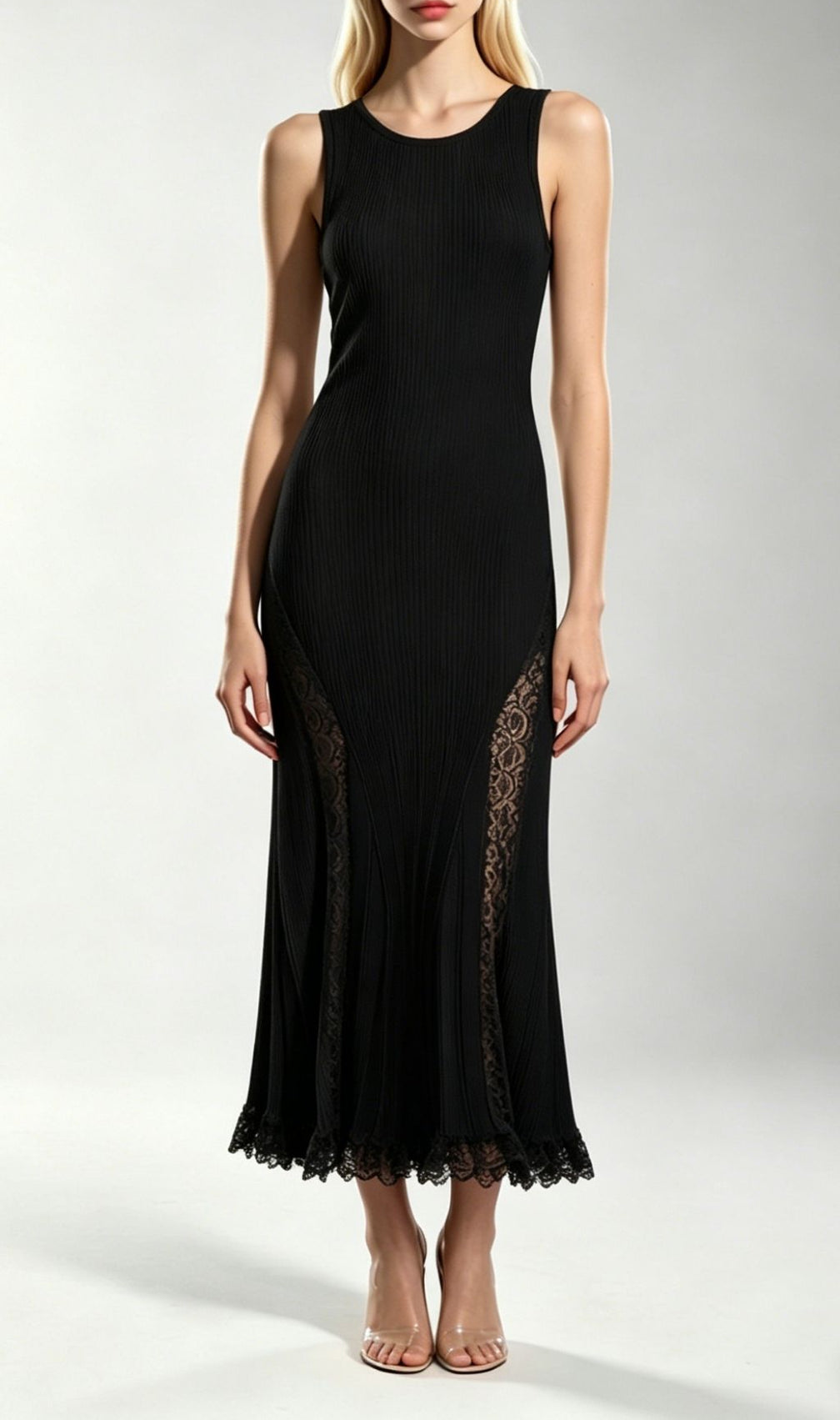 Kinzy Black Sleeveless Lace Midi Dress