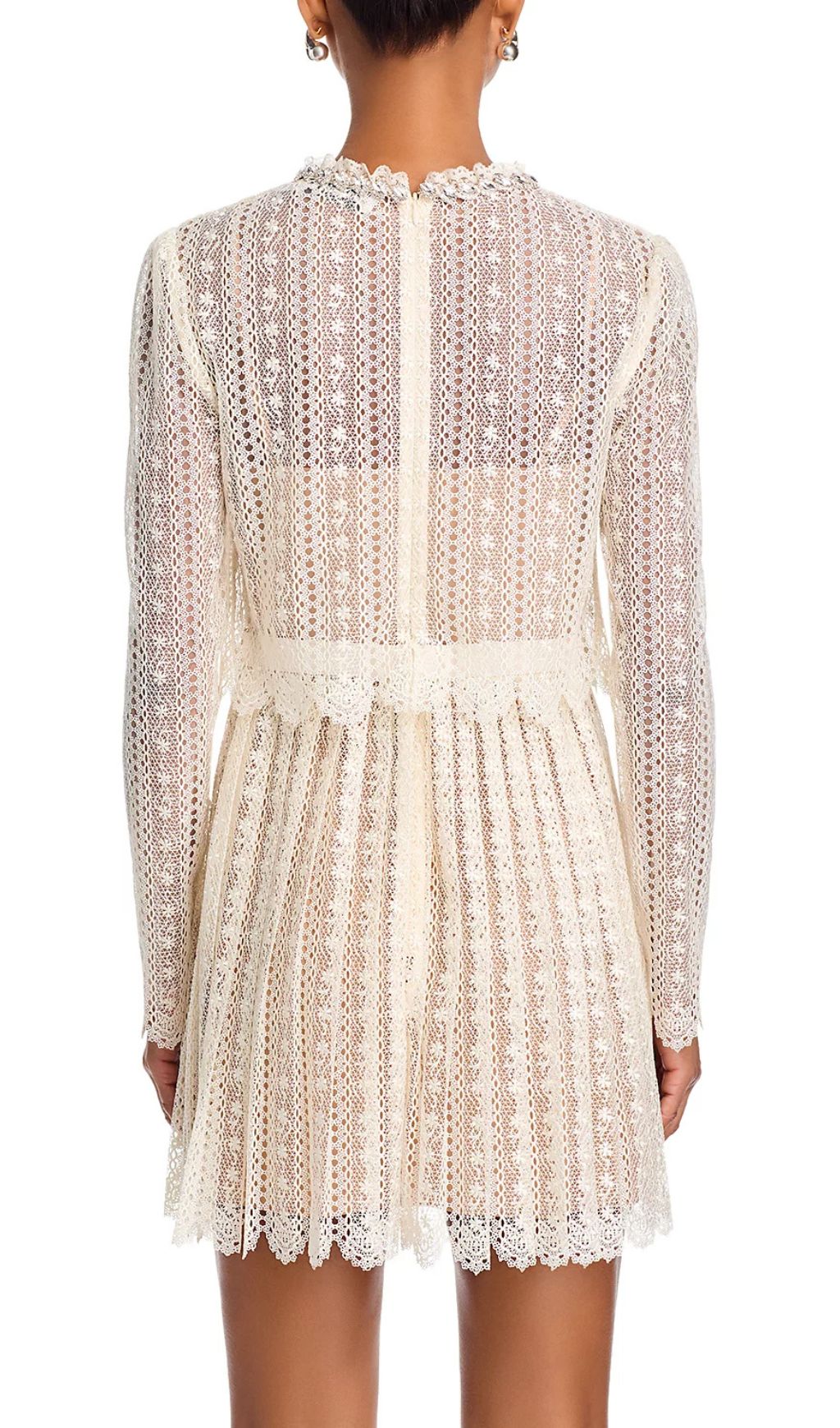 Chic Organza Lace Mini Dress | Ruffled Neck & Scalloped Details