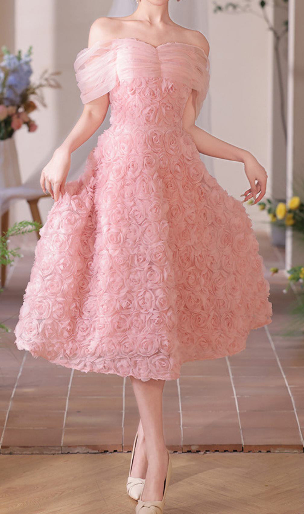 Giovani Pink Flower Midi Dress