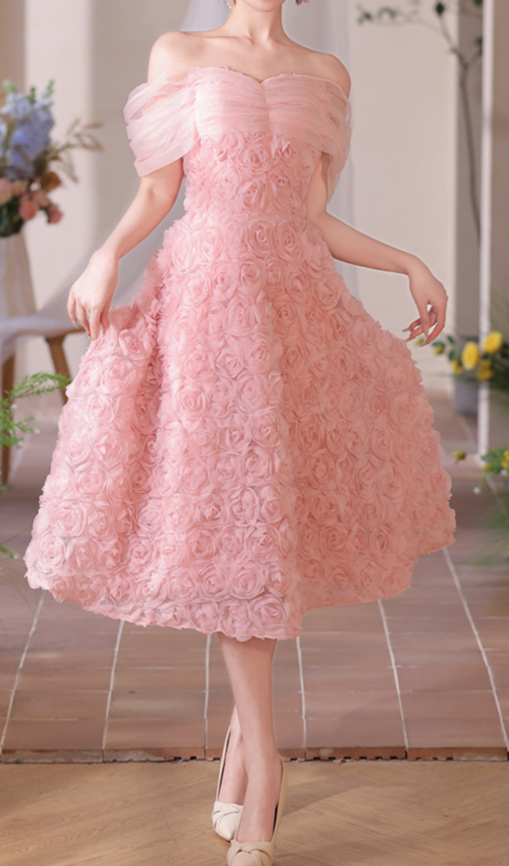 Giovani Pink Flower Midi Dress