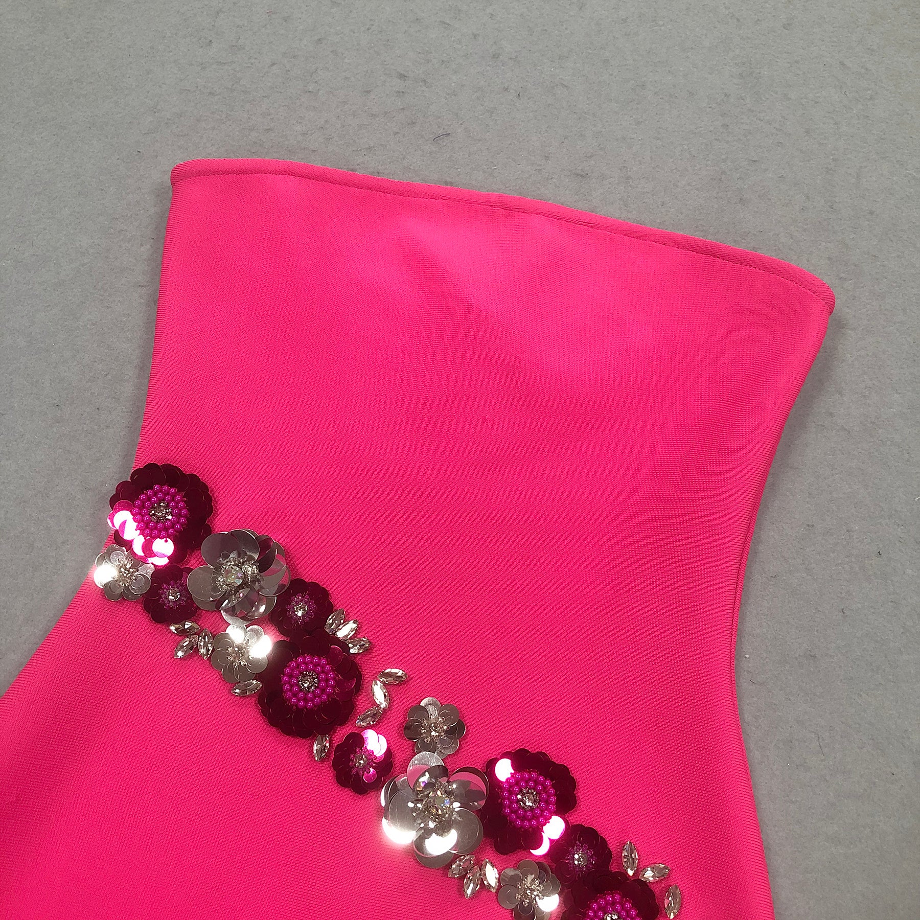 Fuchsia Pink Strapless Floral Sequin Bandage Maxi Gown