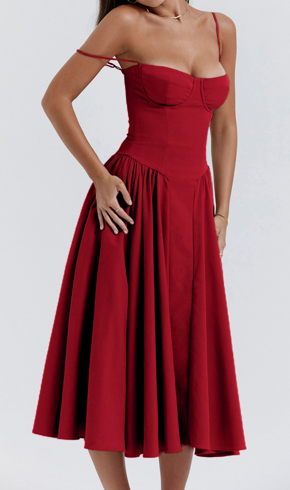 Dextra Red Strappy Midi Dress