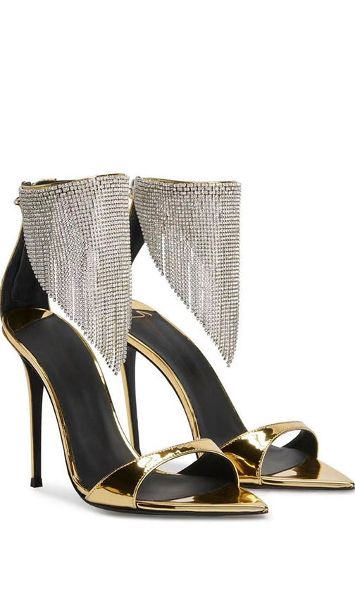 Crystal Tassel Heels In Gold