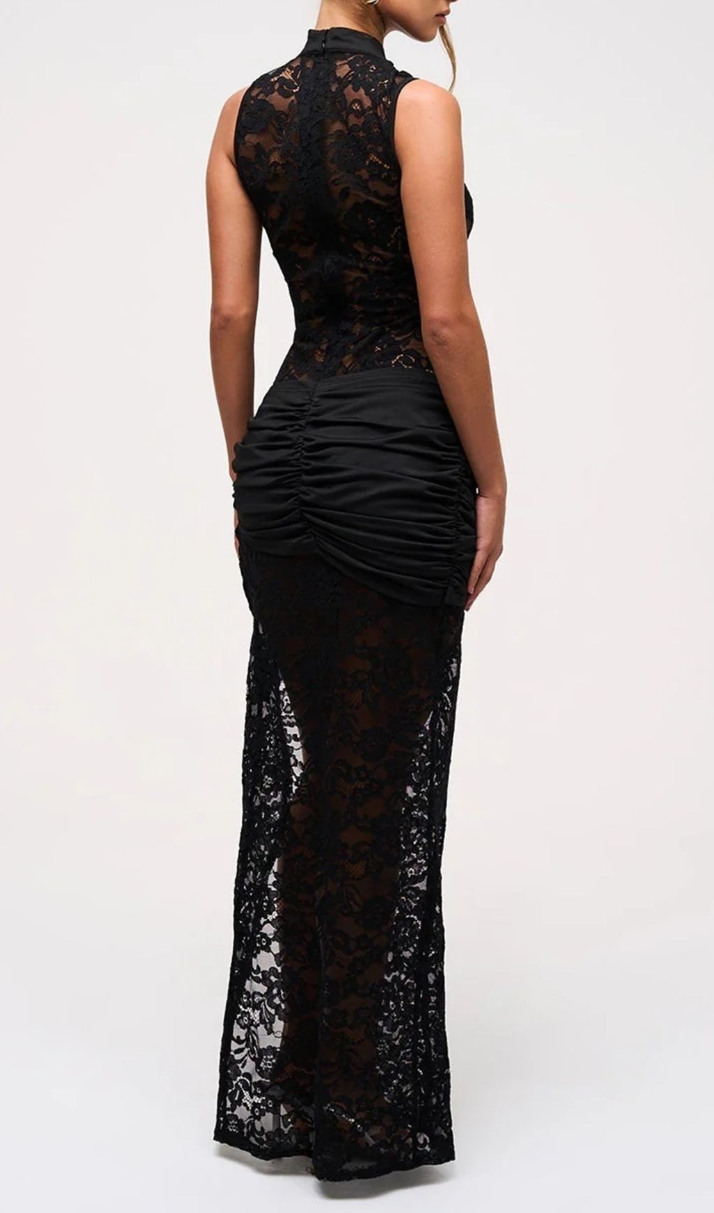 Ivana Black Lace Maxi Gown | Sleeveless, High Slit & Keyhole Neckline