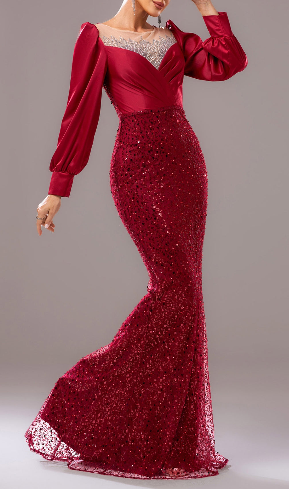 Colum Red Sequin Long Sleeve Maxi Dress