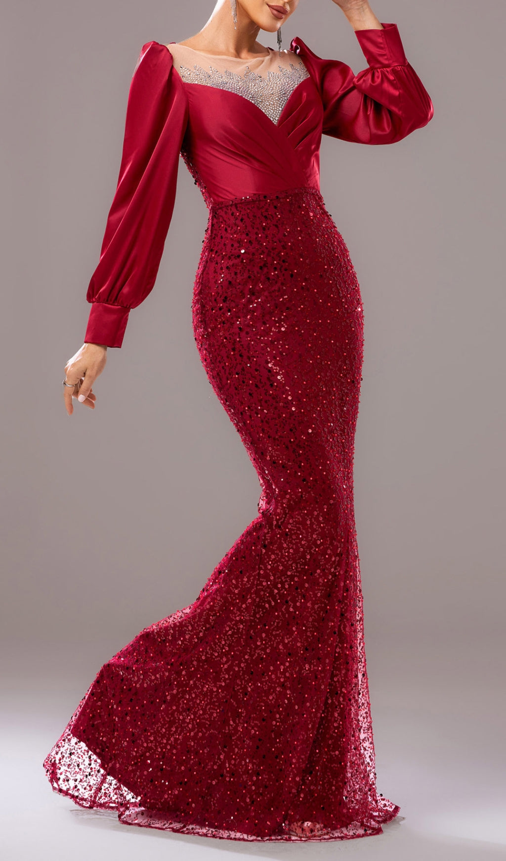 Colum Red Sequin Long Sleeve Maxi Dress