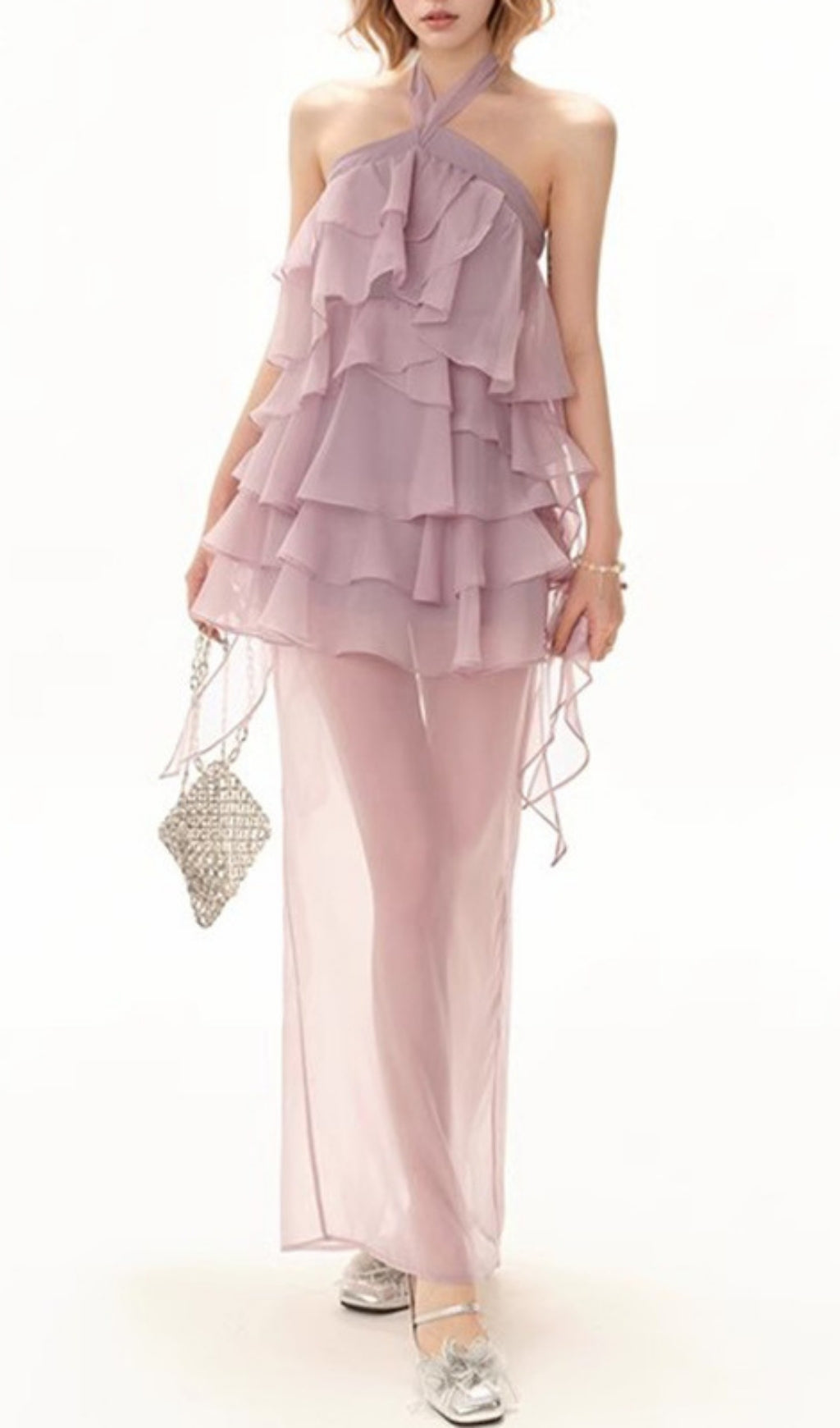 Farah Purple Halter Ruffle Maxi Dress