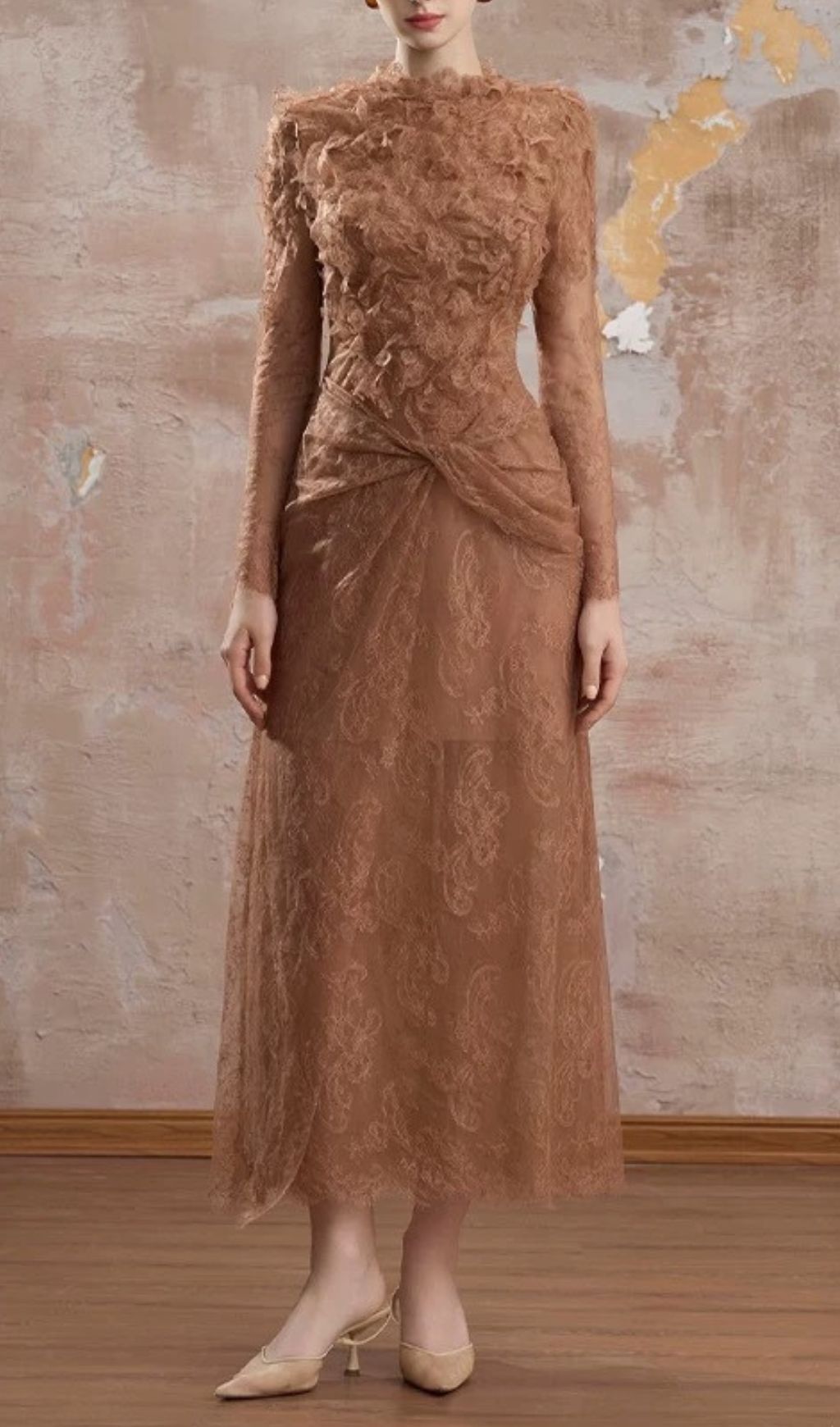 Jamar Romantic Lace Midi Dress | Elegant Long Sleeve Occasion Wear