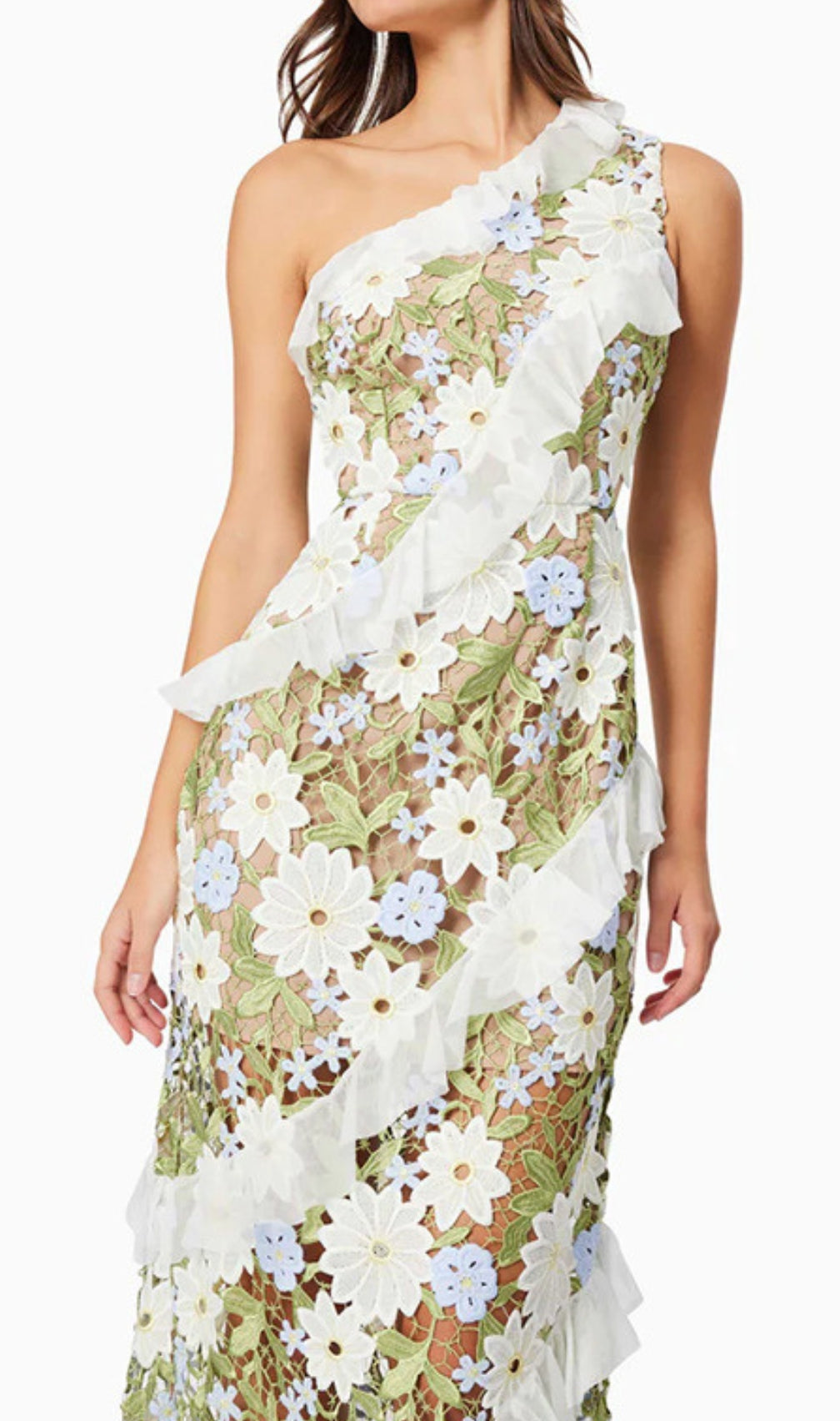 Caden Flower Embroidery One-Shoulder Maxi Dress